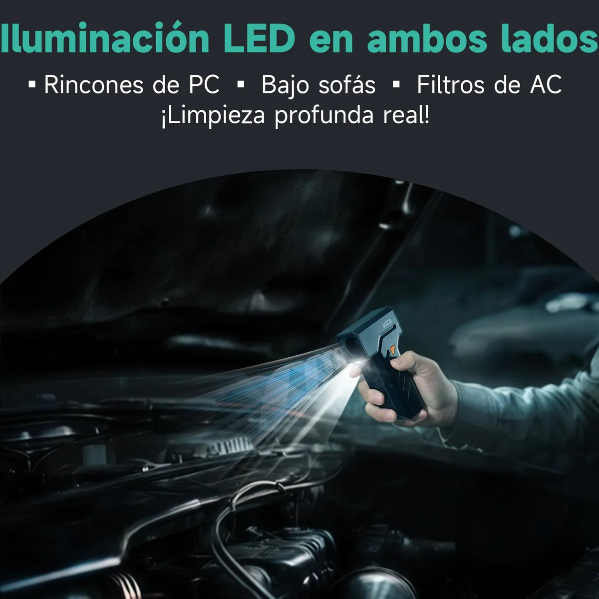 Kica JetFan Ultra Soplador Eléctrico & Alternativa a Aire Comprimido – 130.000 RPM, 48 m/s Velocidad de Viento, Recargable USB, para PC, Teclado, Auto, Sofá y Oficina con Luz LED
