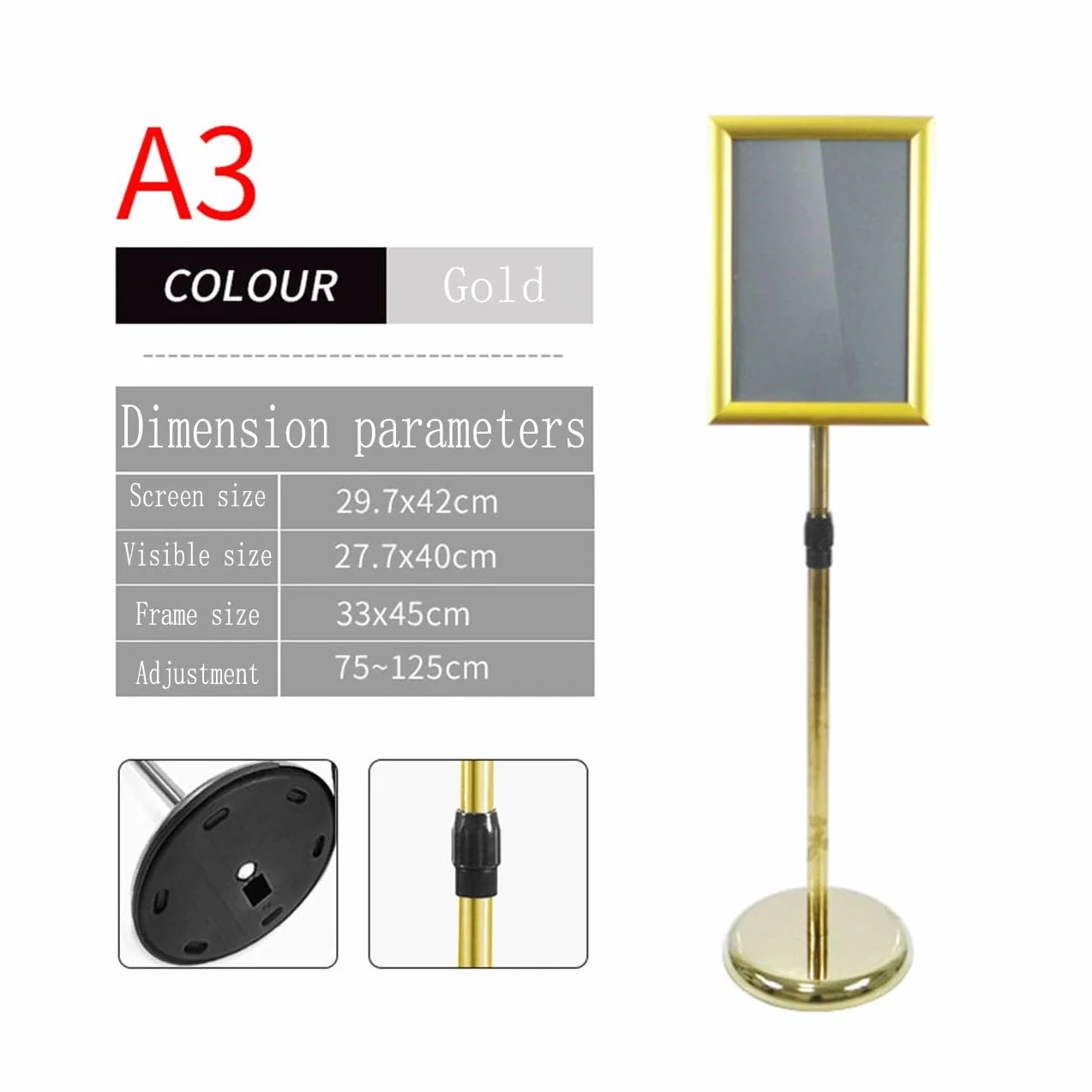 Soporte para letreros de pie, Soporte para letreros A3, Soporte para Carteles, tableros publicitarios, Soporte para Carteles, Tablero de exhibición de pie A3 Dorado