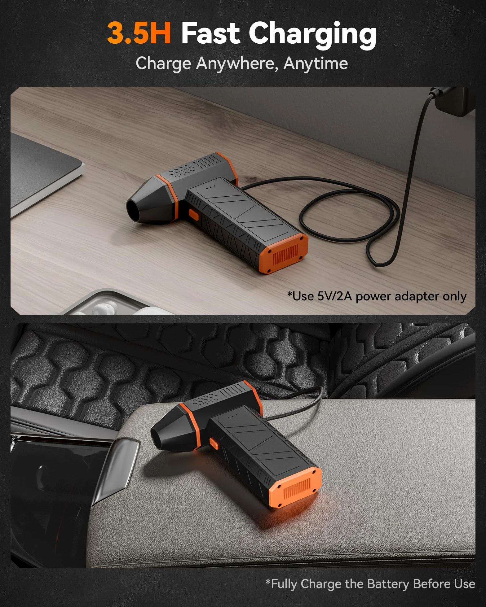 WOLFBOX Soplador de aire eléctrico inalámbrico 110000 rpm mini ajustable 3 engranajes carga rápida