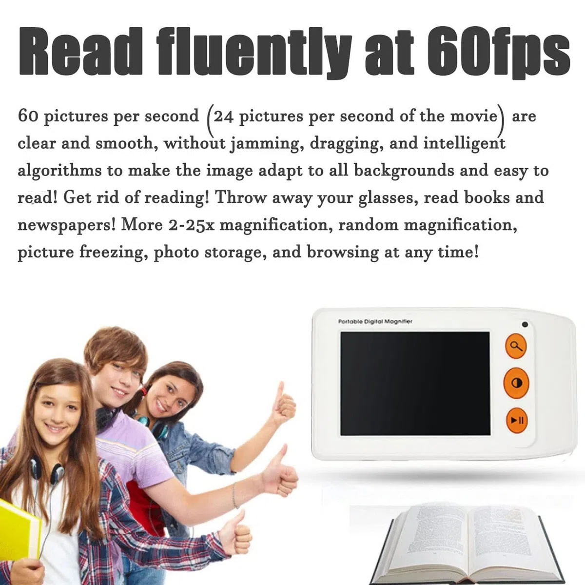 Lupa de 3,5 Pulgadas, portátil, electrónica, para Lectura, Video, Digital, para Personas con Baja visión, Ideal para Leer, Escribir, Ver mapas y Libros. Herramienta Digi