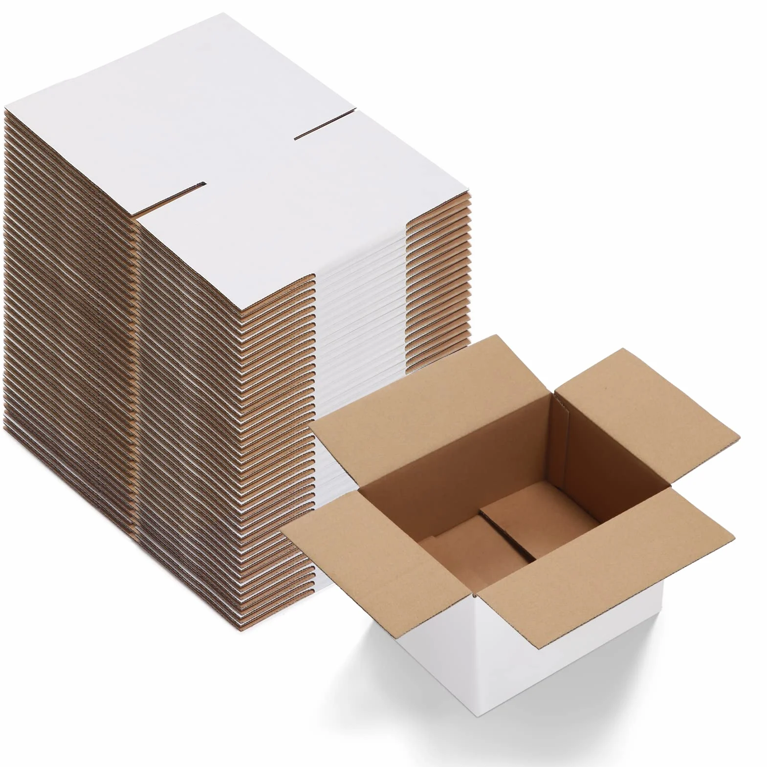 EYMPEU Cajas de Cartón 20,4x15,3x15,3cm Con Tapa, Pack 40 Cajas Pequeñas Onduladas, Blanco