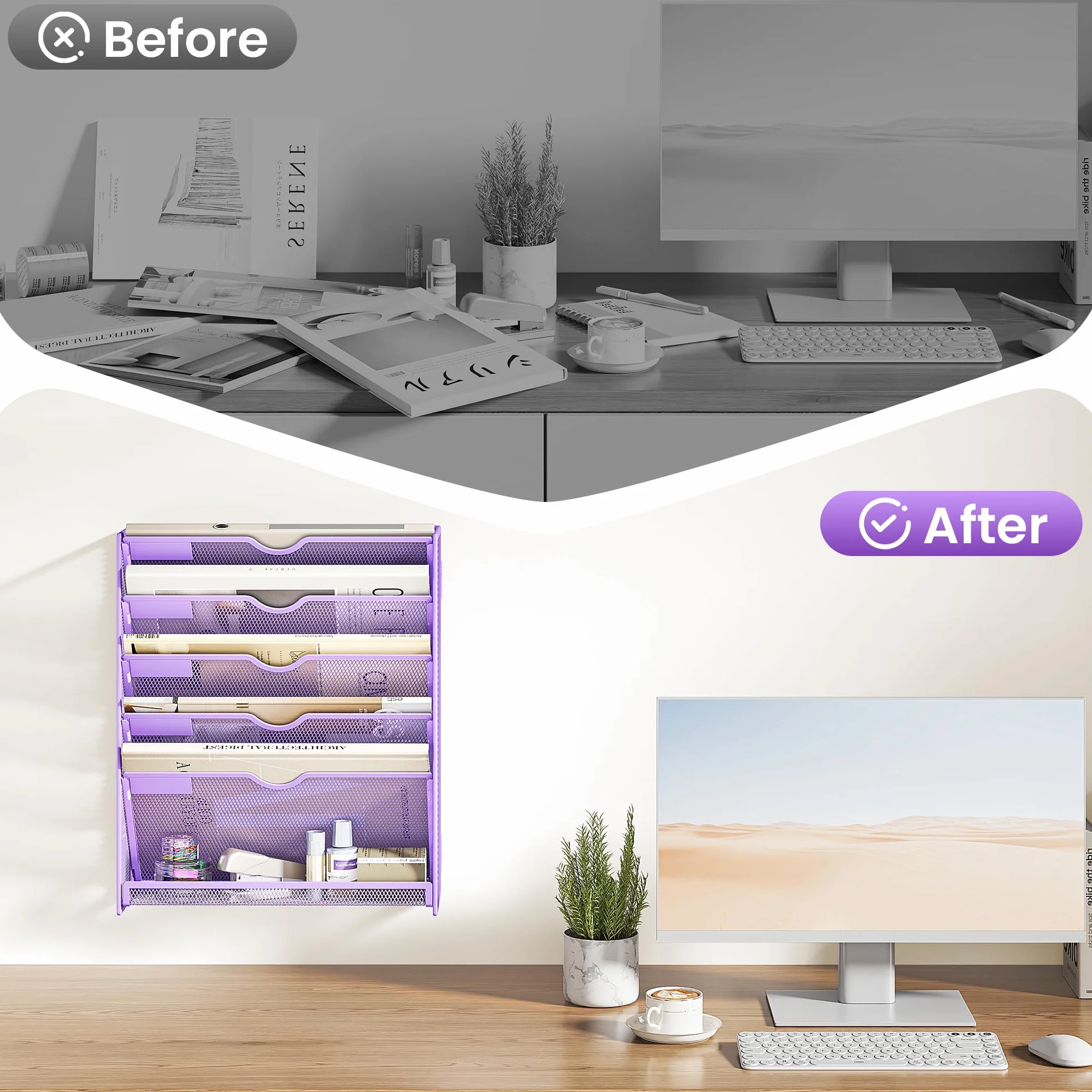 VITVITI Organizador de Archivos A4 6 Niveles, Soporte de Pared para Revistas, Morado