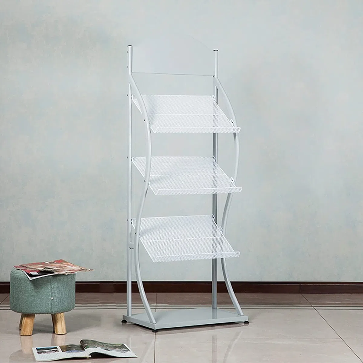 Soporte Portátil De Suelo De Folletos, Soporte de exhibición de folletos de 3 bolsillos, sala de espera/área de recepción/banco, organizador de carteles, estante de fácil montaje(White)