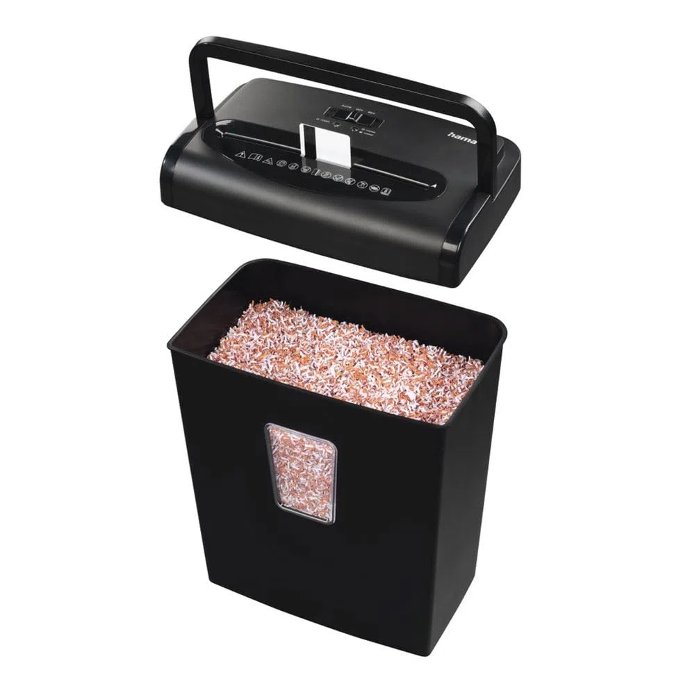 Hama |Trituradora de Papel Premium M8 Nivel Seguridad E-4,P-5,T-5,20L,Negro | Dimensiones 32,5 x 20,8 x 42 cm, MAX. Nivel de Ruido: 68 db, MAX. Velocidad de Corte: 2 m/min