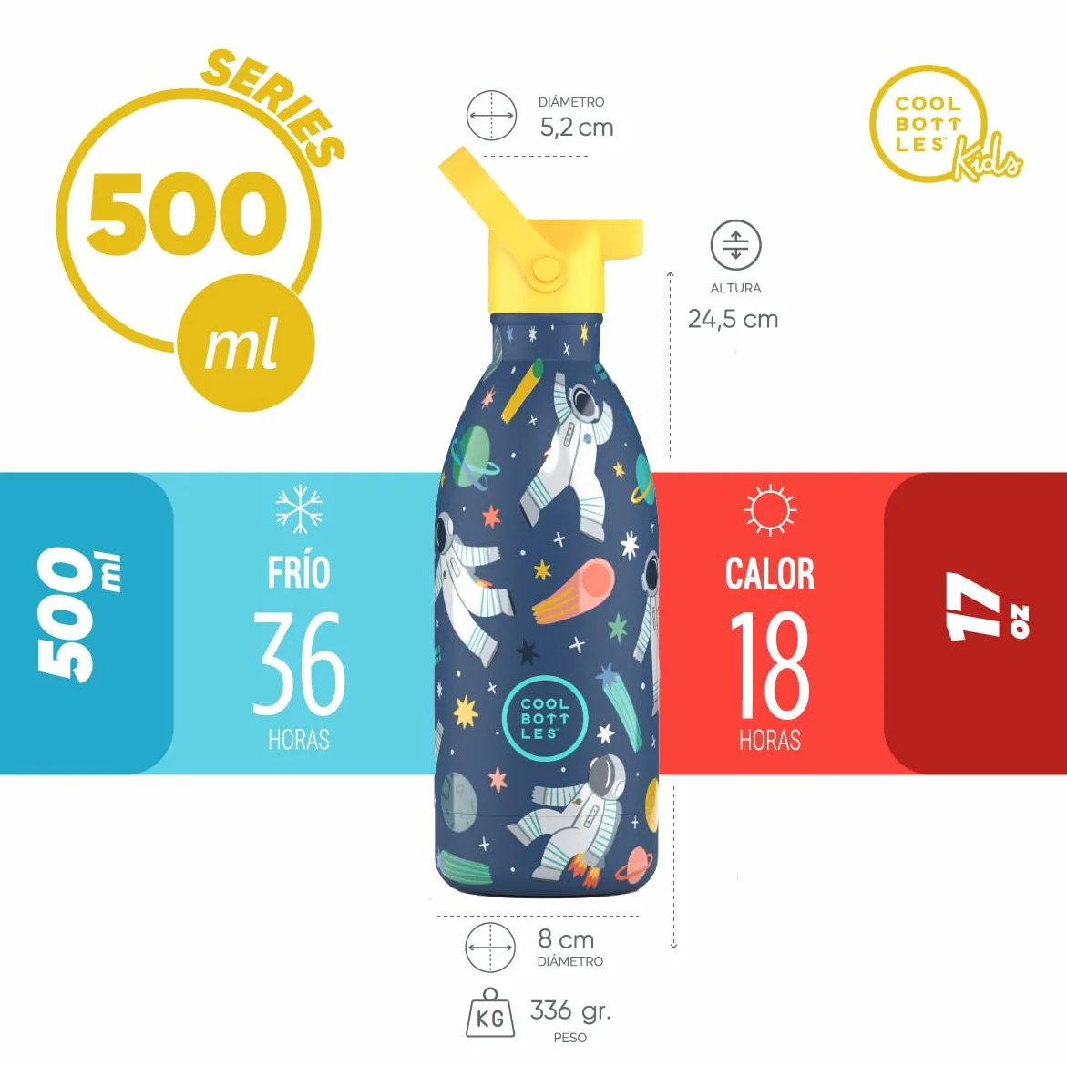 Botella Agua Acero Inoxidable Niños Térmica 500ml Galactic Ride 36h Fría 18h Caliente