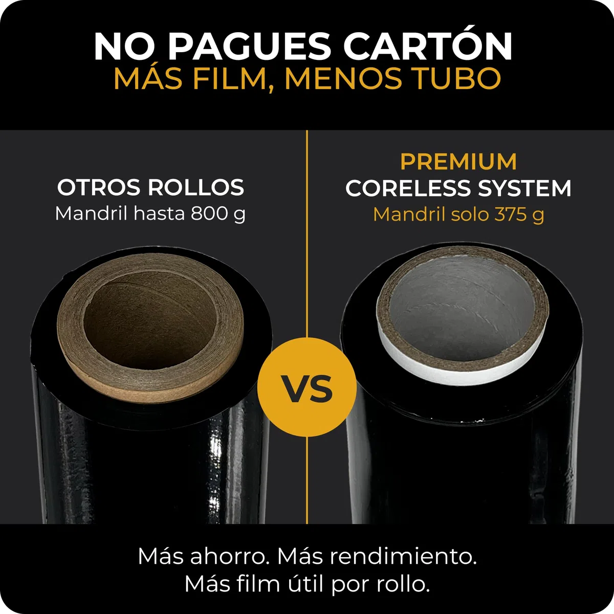 6 x Film Estirable Negro 25 Micras 50 cm x 2 Kg | Coreless System con Hasta un 20% Más Film Útil | Film para Paletizar Palets, Embalaje Profesional, Mudanzas, Almacén y Logística | Cia&Co (Pack de 6)