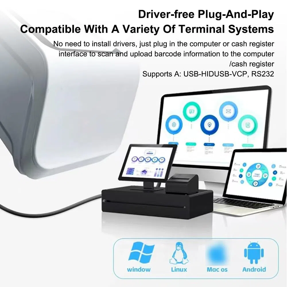 Docooler QR Escáner de Código de Barras de Escritorio Móvil Con Sensor Automático USB - Lector de Códigos de Pago Para Supermercado, Tienda Minorista