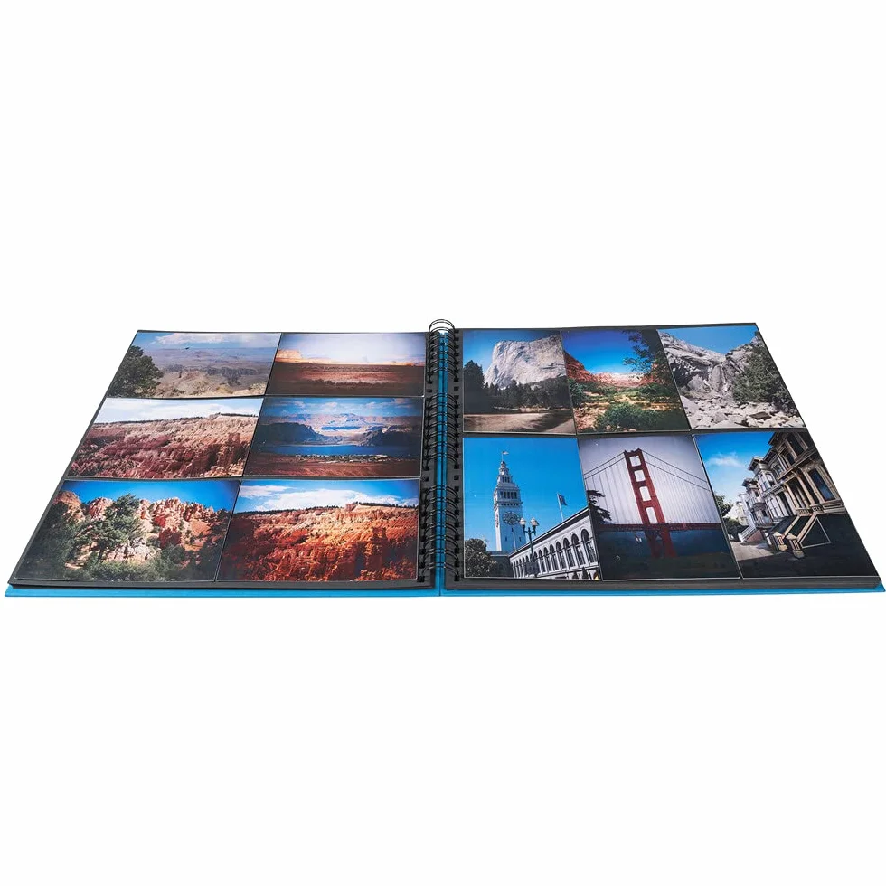 Exacompta - 15115E - Álbum de fotos en espiral MILANO - 360 fotos - 60 páginas negras - tamaño 32 x 32 cm - cubierta de papel azul efecto textil - ventana de personalización - certificado FSC®