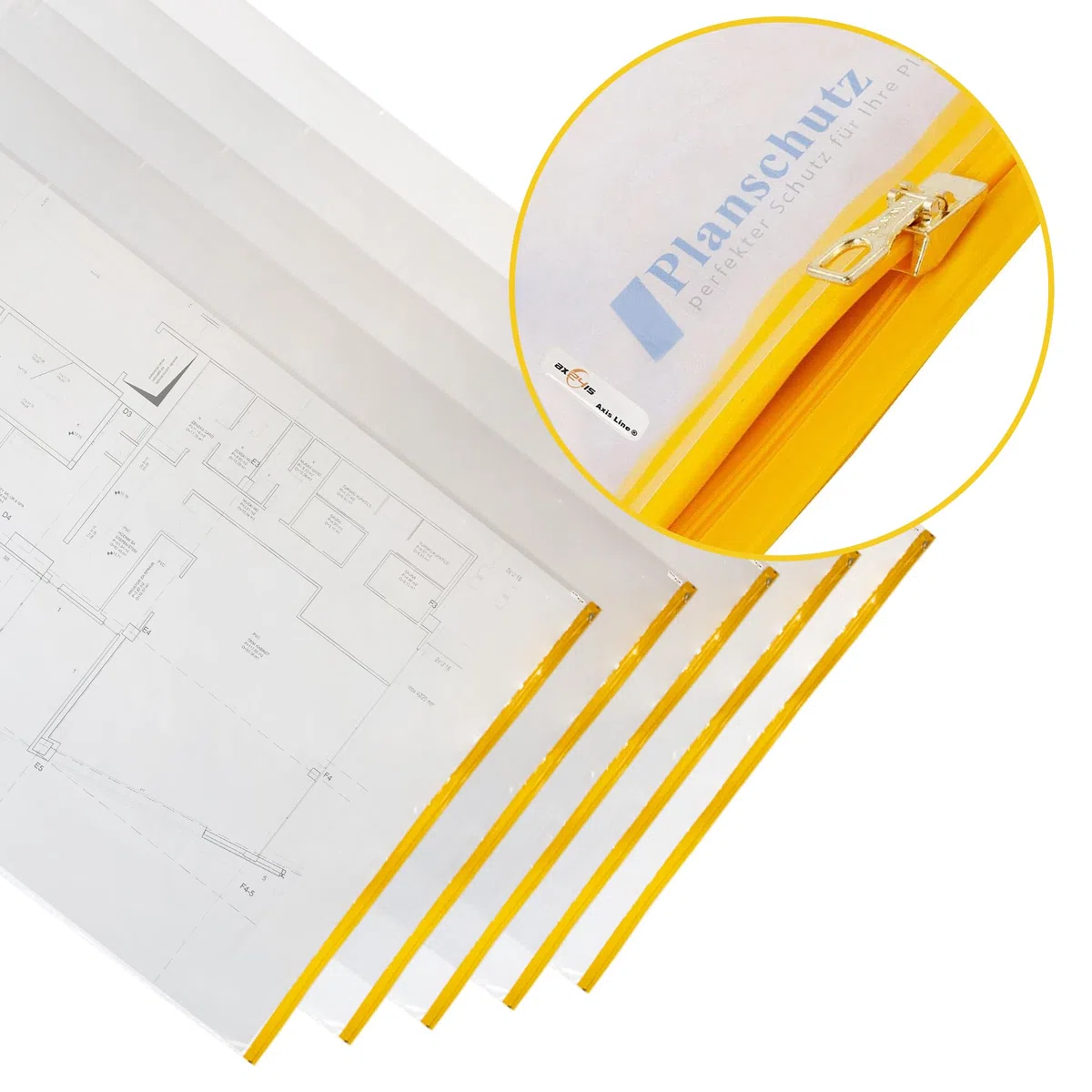 Carpeta Protectora de Planos en Polietileno 900x1400, DIN A0+, 5 Unidades | Bolsas impermeables resistentes a UV con cierre de cremallera para planos de construcción y proyectos en exteriores.