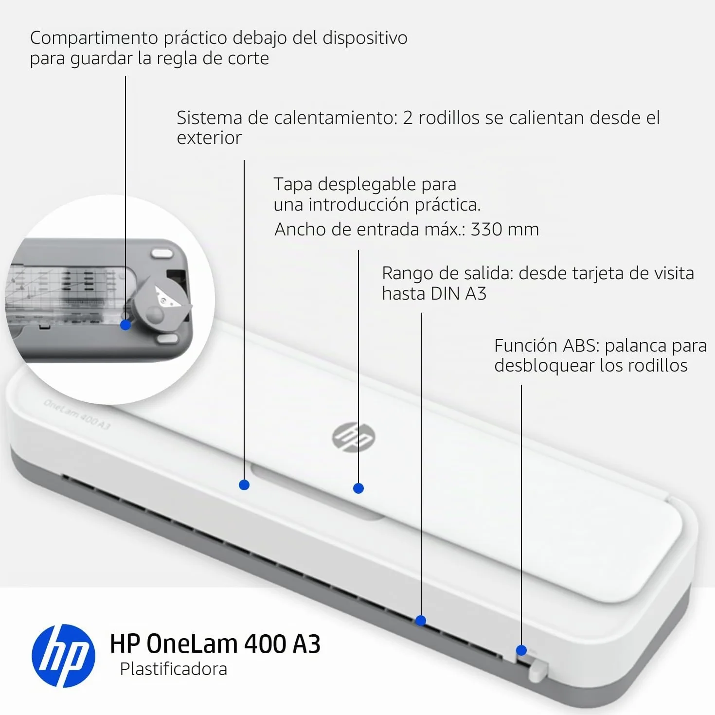 HP OneLam 3161 - Laminadora A3, 75/80-125 micrones, incluye línea de corte, redondeador de esquinas y láminas de laminación