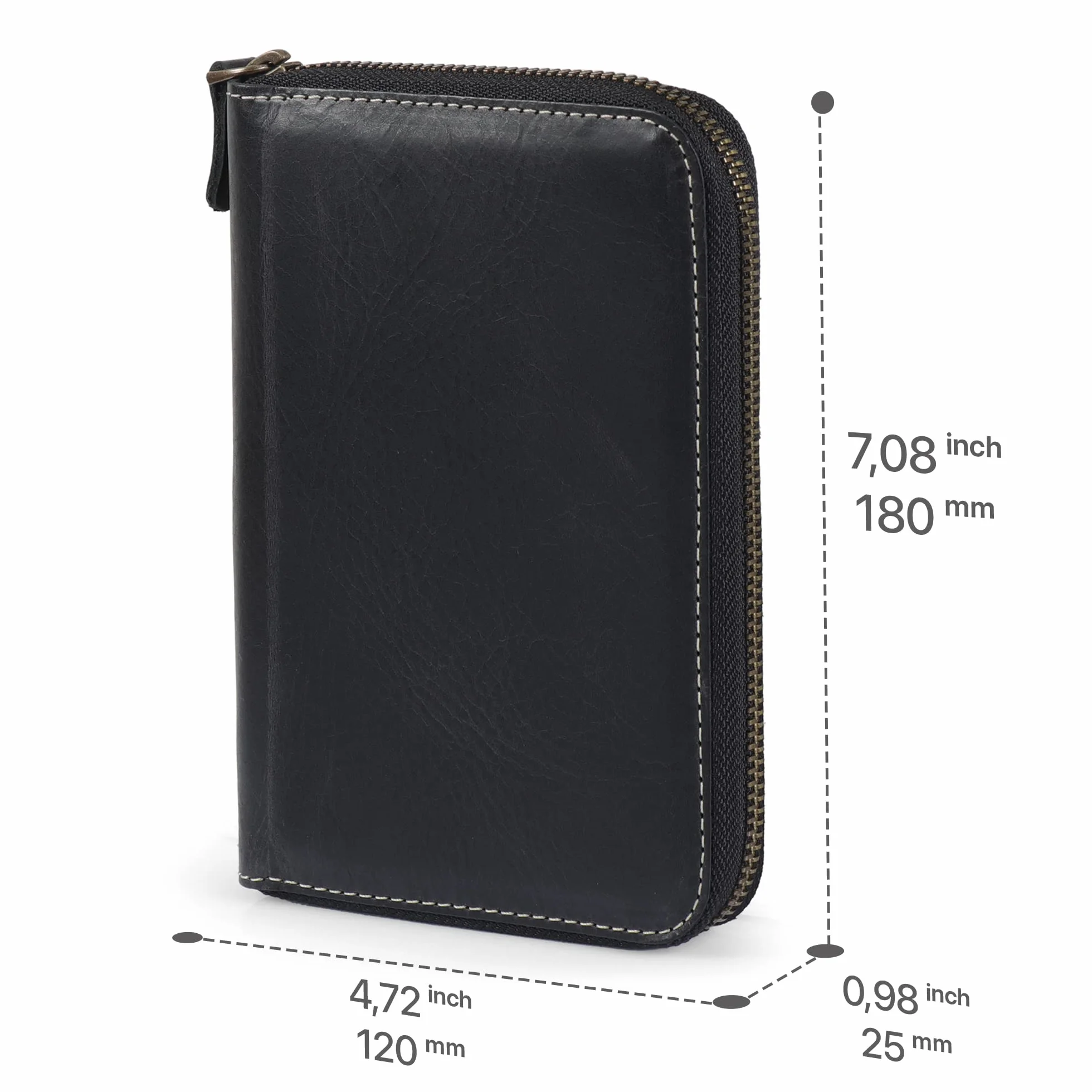 Londo Cartera de Cuero Genuino – Carpeta con Sujetapapeles, Bloc de Notas y Cierre con Cremallera para Negocios, Oficina y Viajes