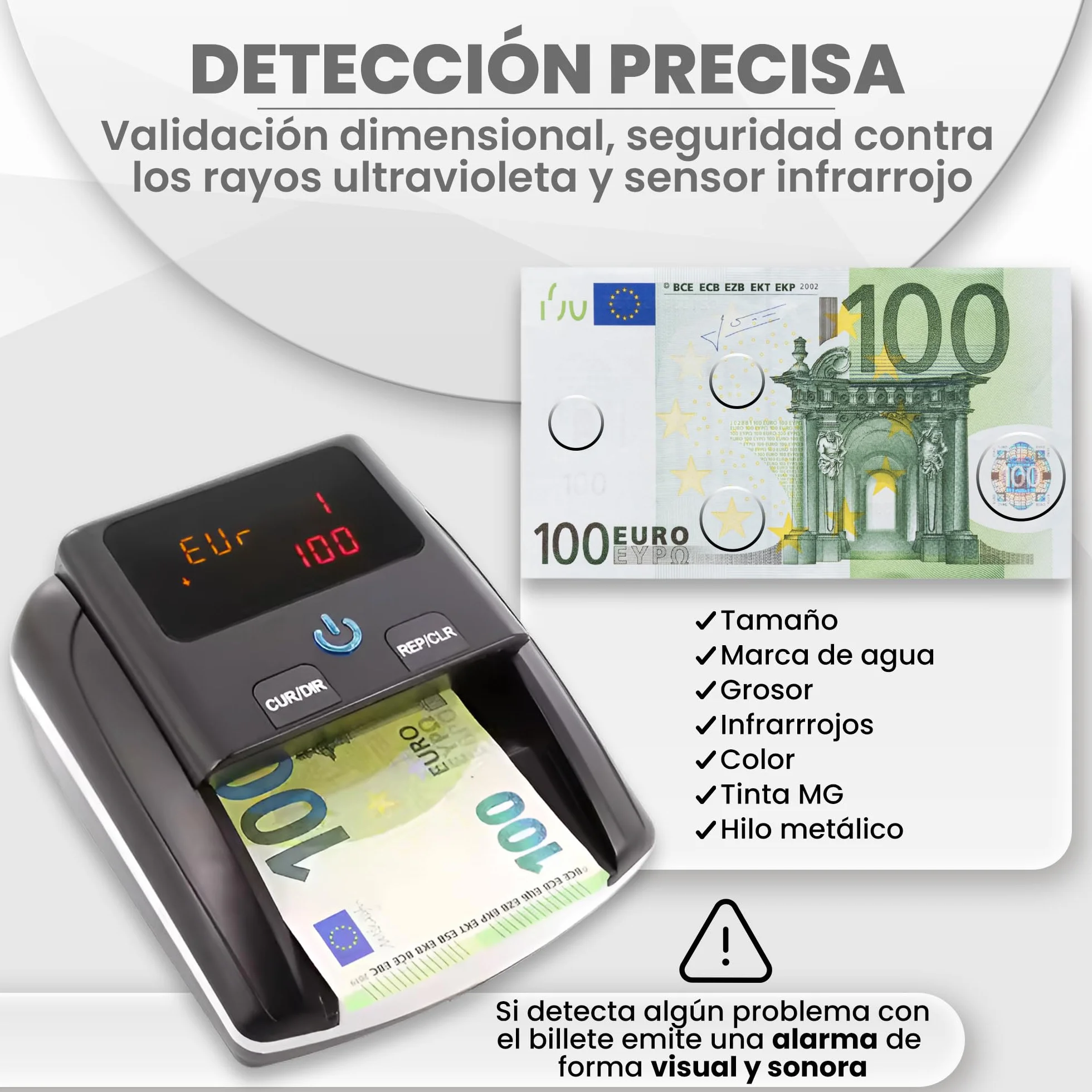 Detector y Contador de Billetes Falsos 2 en 1 UV/Microondas/Infrarrojo Compatible con Euros Dólares Libras