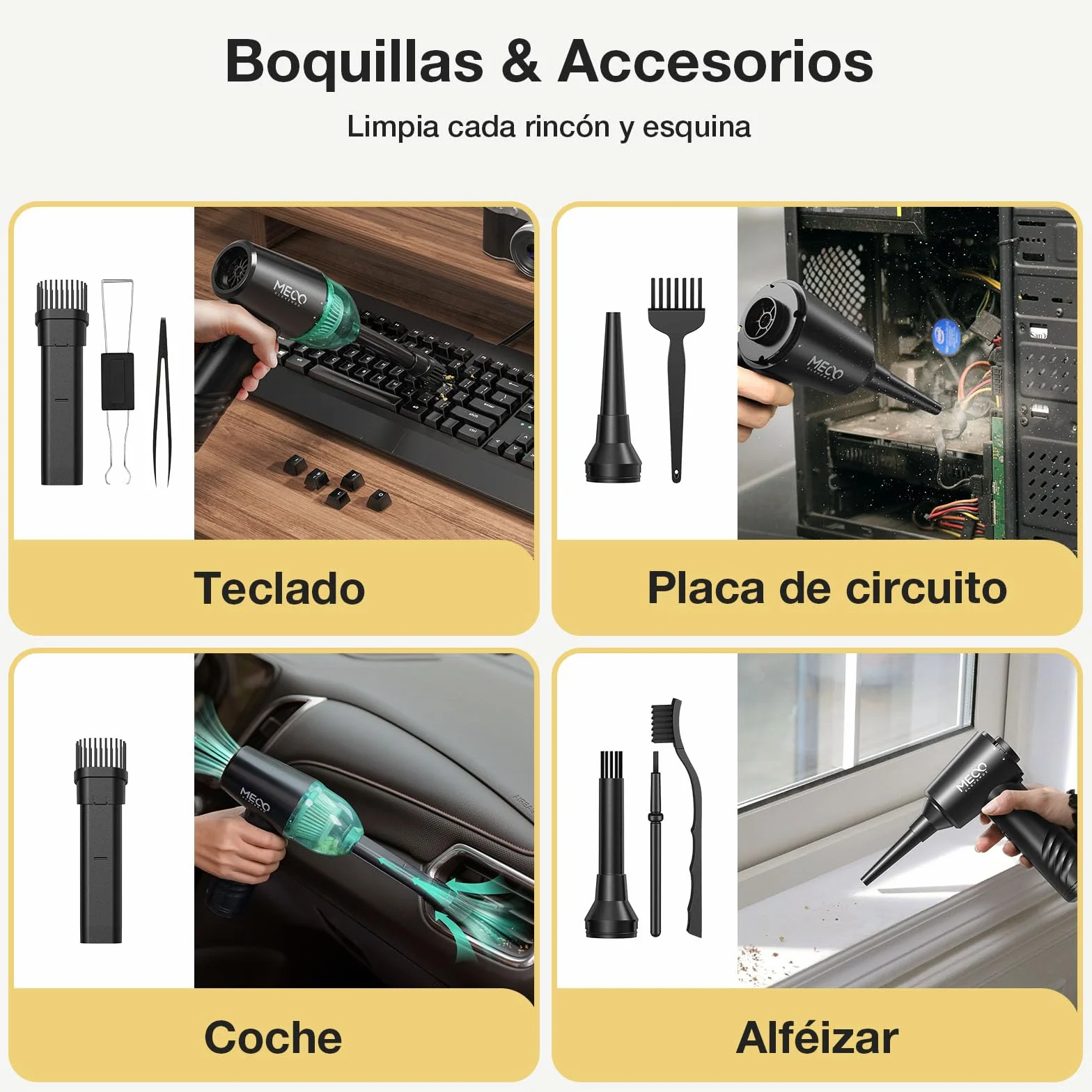 MECO ELEVERDE Soplador de Polvo Eléctrico y Aspirador 2 en 1, 100000 RPM Soplador Aire Comprimido, 3 Velocidades, 10 Kpa Soplador de Aire Inalámbrico, Aire Comprimido Limpieza PC, Sofá, Coche, Verde