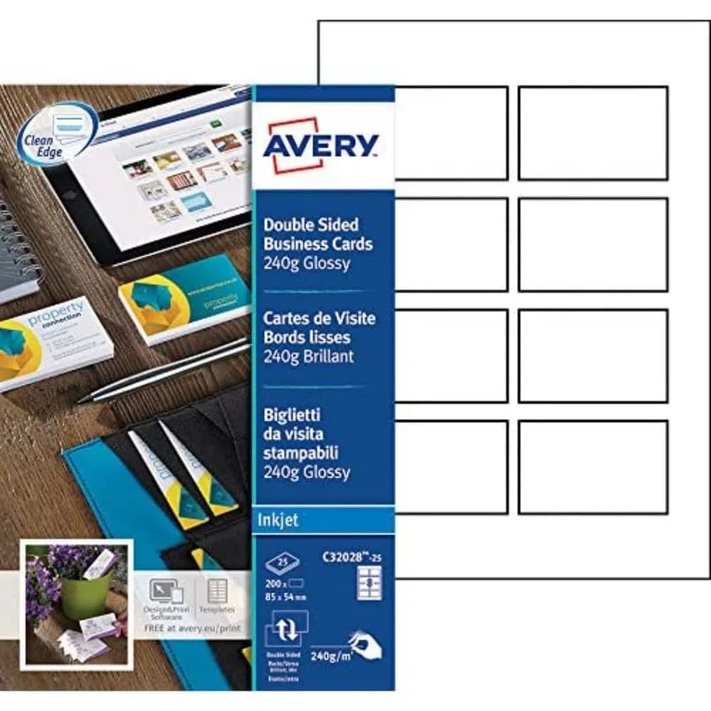 Avery C32028-25 - Tarjetas de visita (85 x 54 mm, 200 unidades, doble cara), color blanco