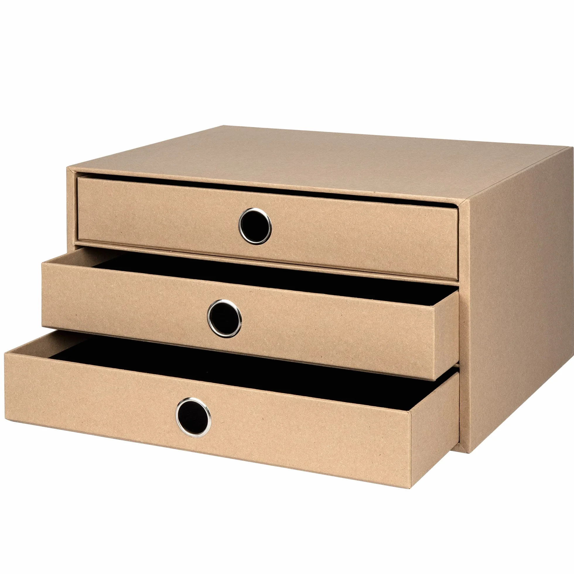 Rössler Papier 1524452623 - S.O.H.O. Caja de 3 cajones para DIN A4, con agujero de agarre, Kraft, 343 x 250 x 185 mm, 1 unidad