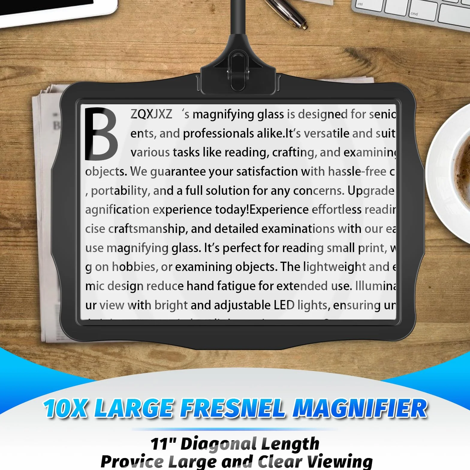 NZQXJXZ 10X Recargable Lupa con Luz y Soporte, Lámpara de Escritorio con Cuello de Cisne Flexible de 50 LED, Lupa de Página Grande para Leer, Coser, Manualidades, Pintar, Bricolaje, Trabajos de Cerca