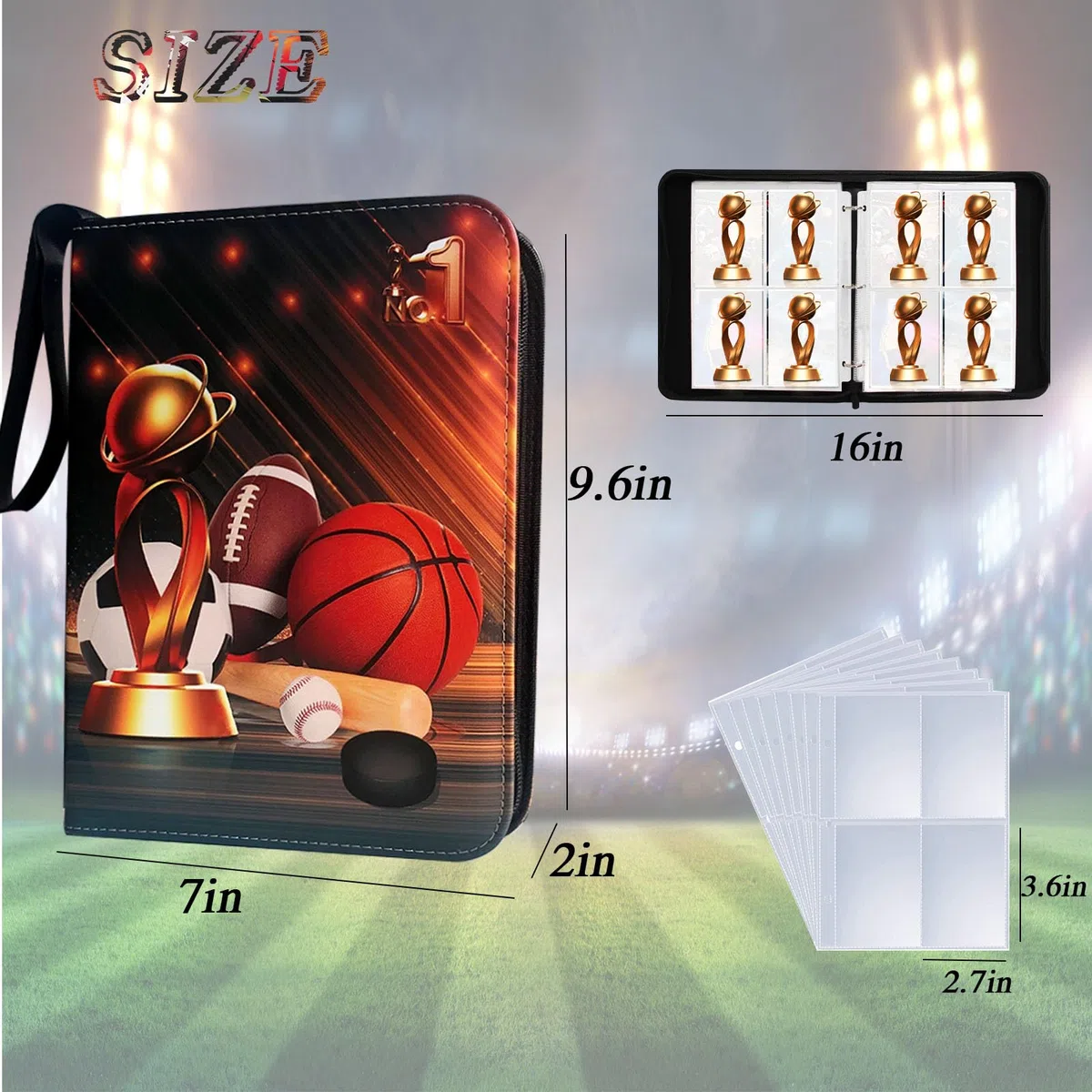 Carpeta de tarjetas deportivas de 400 bolsillos con 50 fundas para 400 tarjetas deportivas, carpeta con cremallera para tarjetas deportivas, para fútbol, fútbol, béisbol, baloncesto, hockey, colección