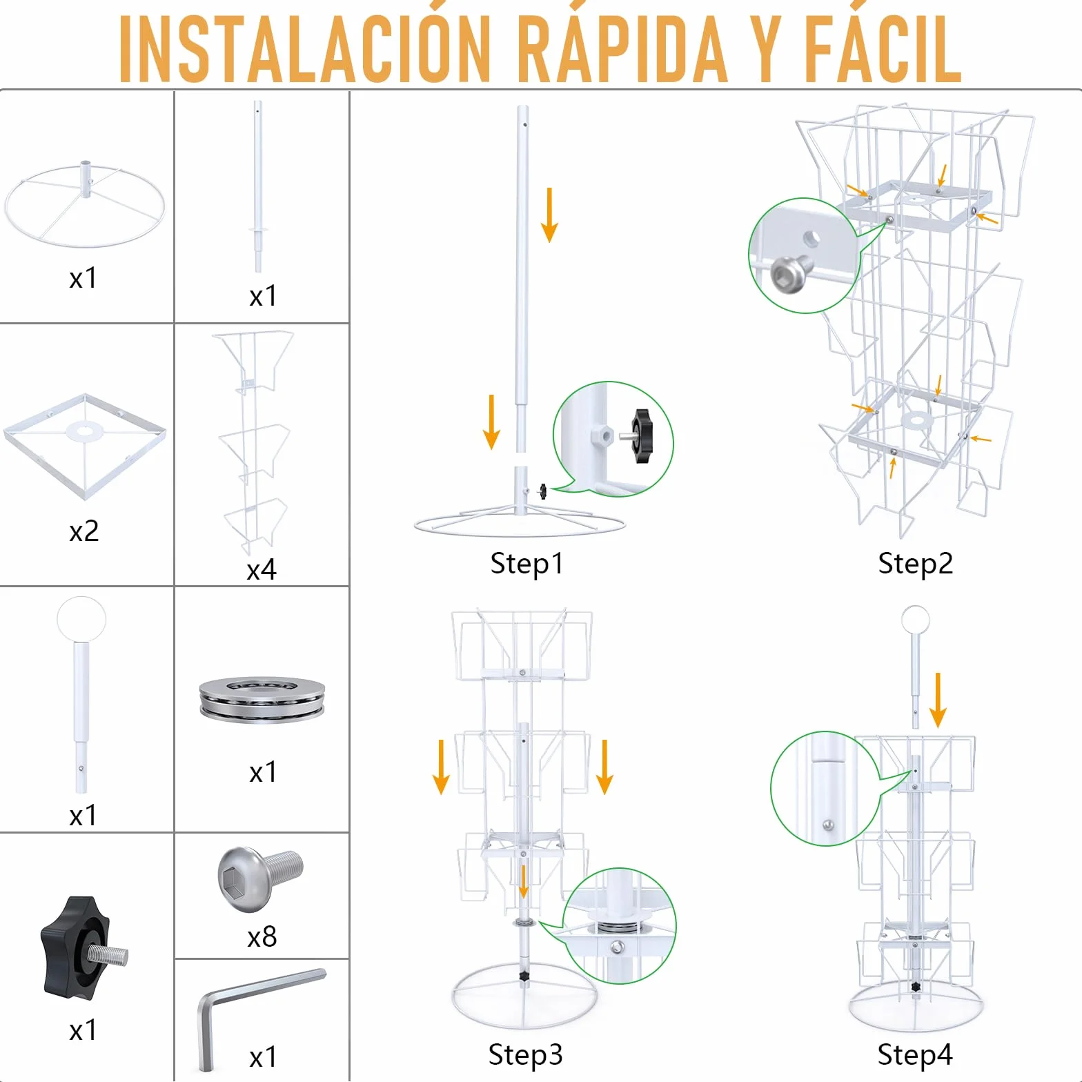 ANBOXIT Soporte giratorio para tarjetas de felicitación, metal blanco 12 bolsillos