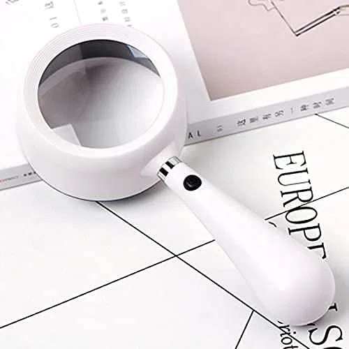 Lupas educativas para Pasatiempos, 2 lupas de Mano con luz LED, Lupa de Lectura, Lente sin distorsión de 20 x 77 mm para Personas Mayores, Baja visión, Libros, páginas, revistas, mapas/Blanco