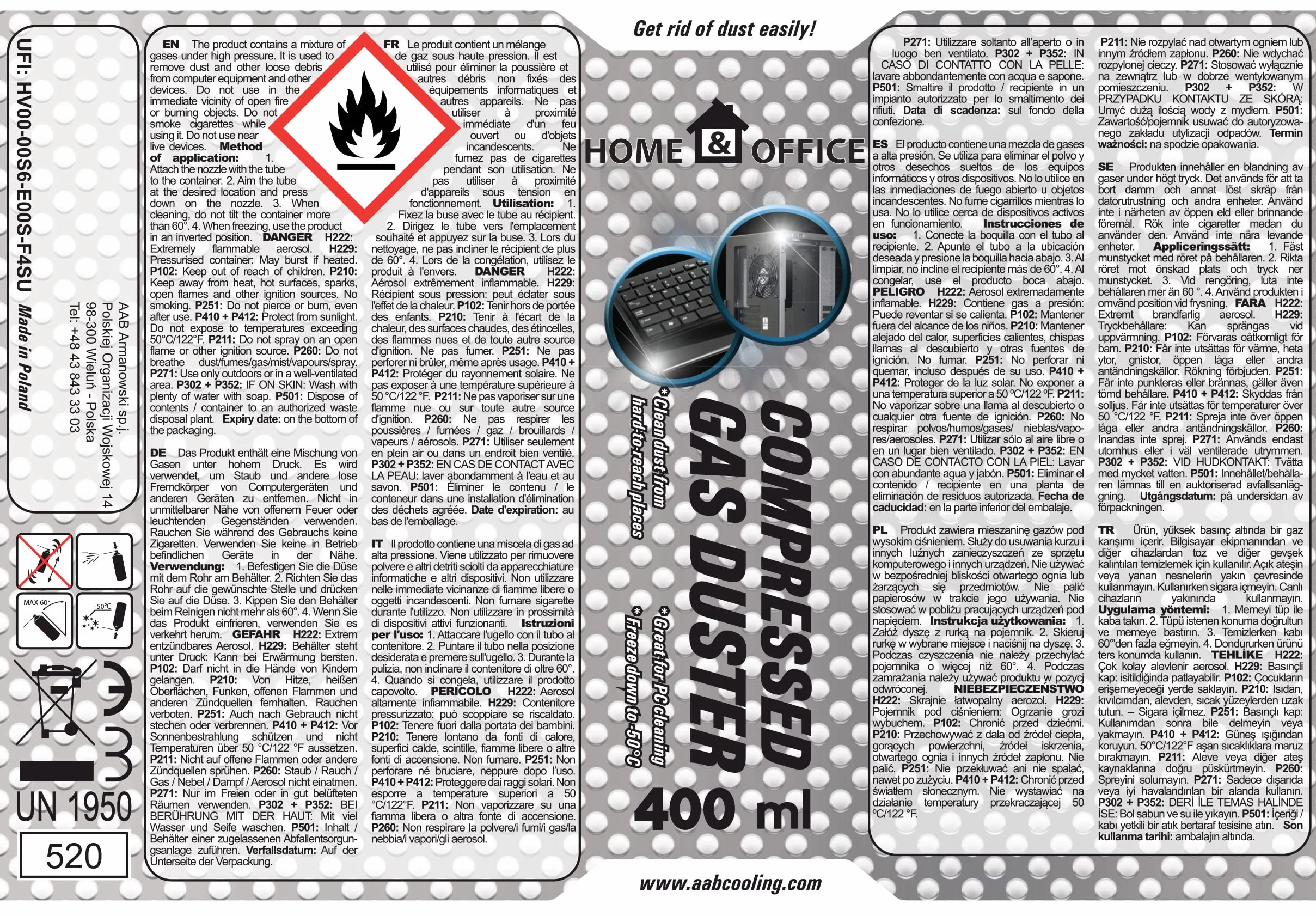 AABCOOLING Botella de Aire Home&Office Compressed Gas Duster 12 x 400ml-K3, Limpia Polvo, Limpieza de Material de Oficina, Limpiar Teclado