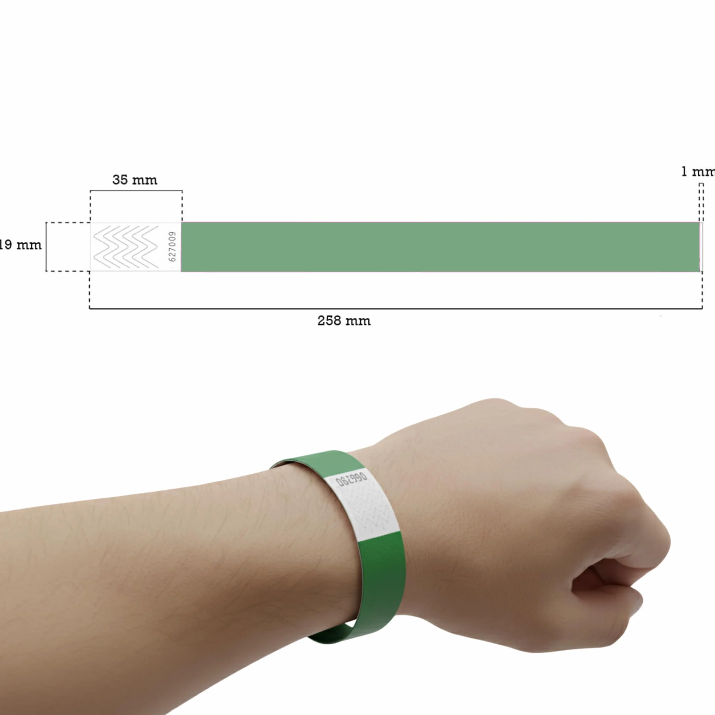 Pulseras de Papel Tyvek® Lisas para Control de Acceso y Eventos, Resistentes al Agua, Numeradas, 1000 Verde