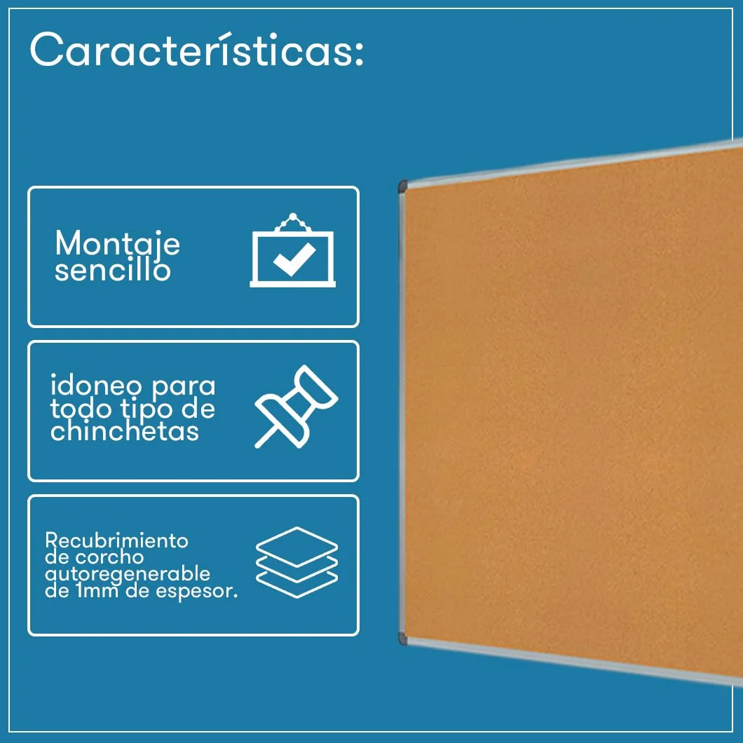 Rocada | Tablero de Corcho 120 x 90 cm - Marco de Aluminio - Tablón de Anuncios para Oficina, Aula y Pared - Corcho Natural Resistente
