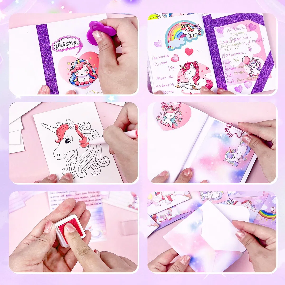 Set de Papeleria Bonita Unicornio, Material Escolar y Papeleria, Regalos de Papelería para Niñas de 6 7 8 9 10 11 12 Años, DIY Regalo para Cumpleaños y Navidad, 124 Piezas, Morado‌