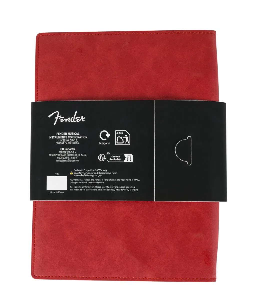 Fender Cuaderno de notas musicales de cuero vegano, rojo Dakota