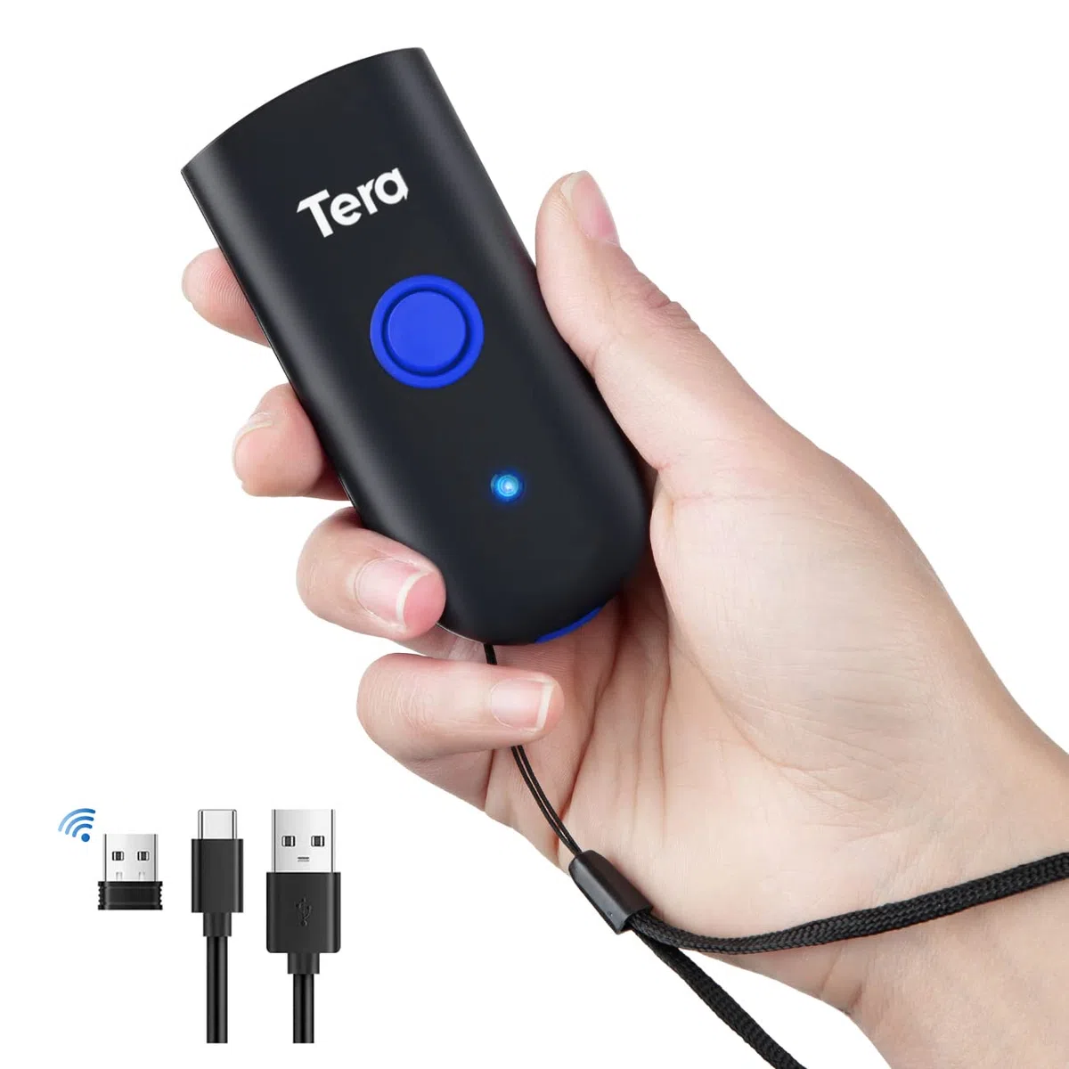 Tera 1D Láser Lector de Códigos de Barras Inalámbrico 1D Escáner de Códigos de Barras, Tres Modos de Uso, Compatible con Bluetooth, Inalmábrico a 2.4 GHz y con Cable USB 2.0,1100