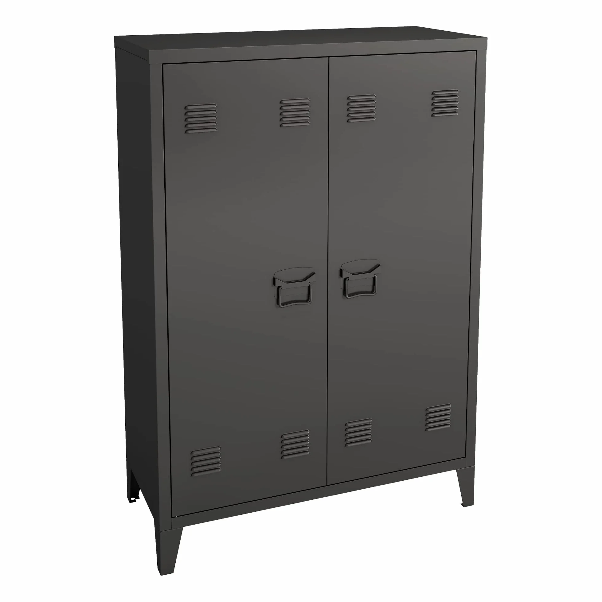 [en.casa] Armario Metálico de Oficina con Cerraduras Magnéticas Mueble Organizador con 2 Estantes Regulables Ventilación Óptima Acero 110 x 75 x 33 cm Negro