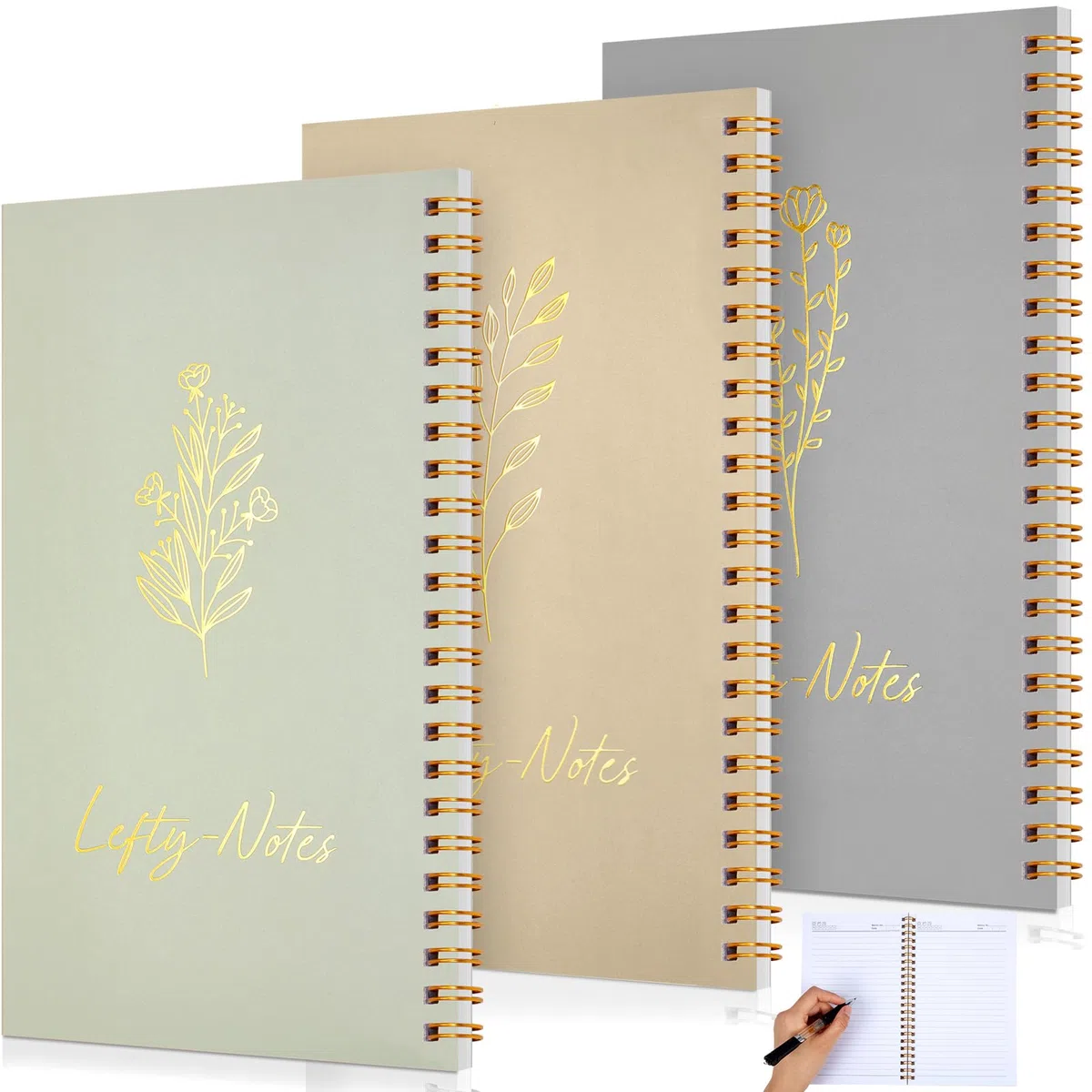 Lewtemi 3 cuadernos para zurdos de 8 x 5 pulgadas, cuaderno de papel encuadernado con alambre para escuela, universidad, suministros para trabajadores de oficina, uso más fácil, 50 hojas/100 páginas