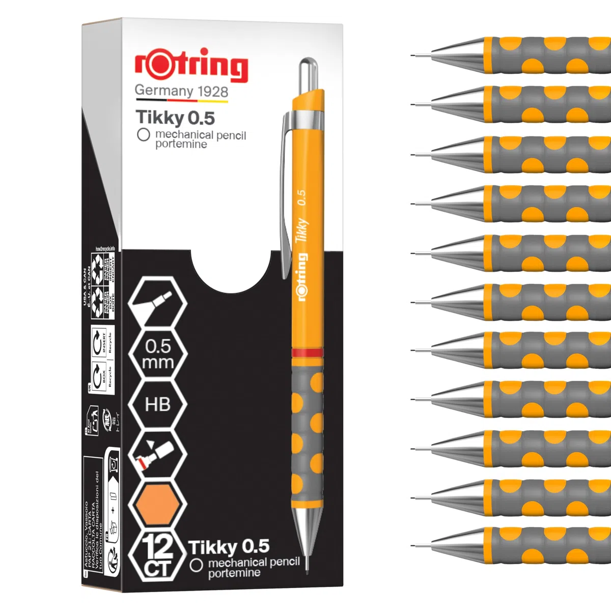 Portaminas rOtring Tikky | HB 0,5 mm | Cuerpo caléndula | Ligero con agarre de goma