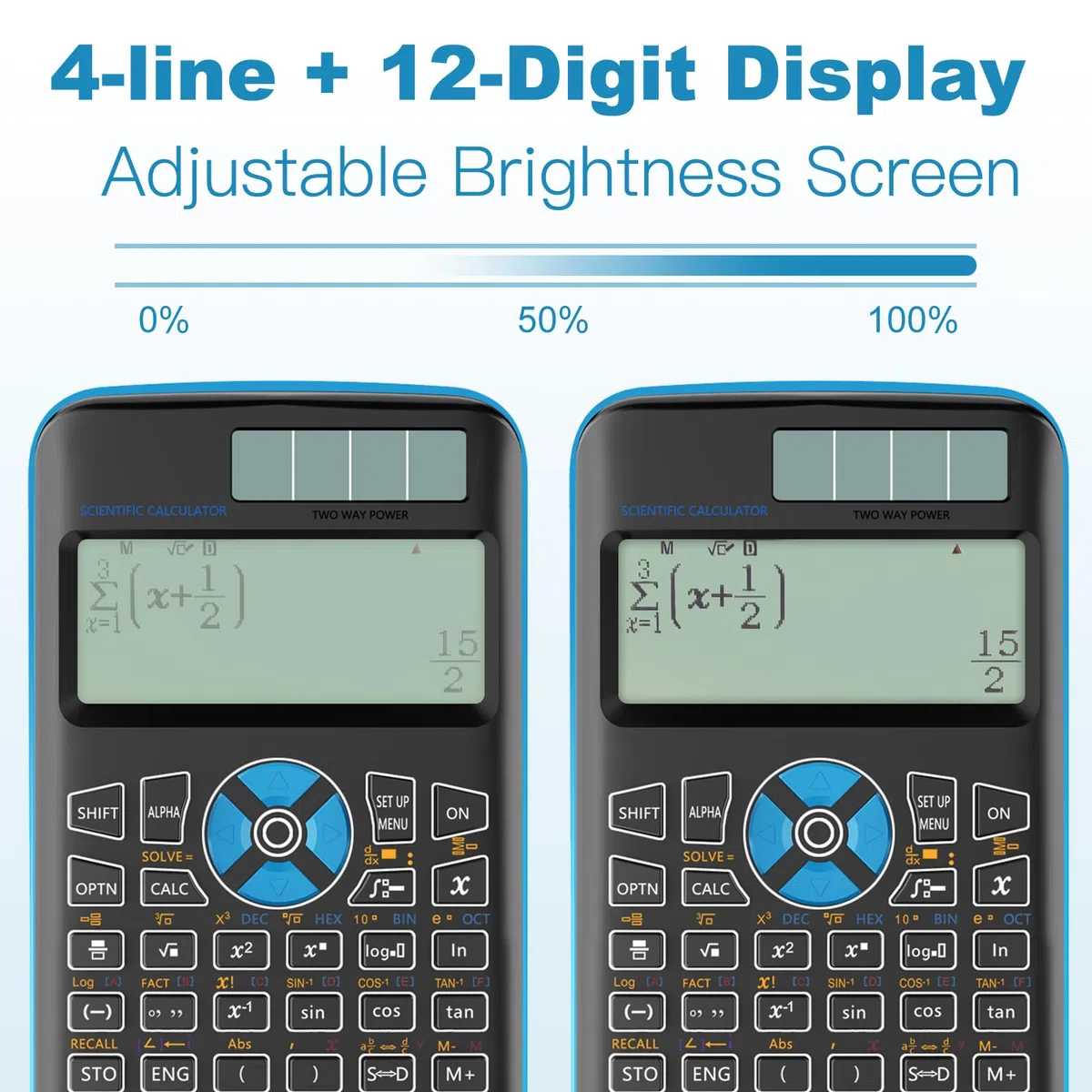 Calculadoras científicas, calculadoras solares Rudnia con pantalla de 4 líneas, calculadora de 10+2 dígitos y 417 funciones, ideal para estudiantes de secundaria y universitarios (negro)