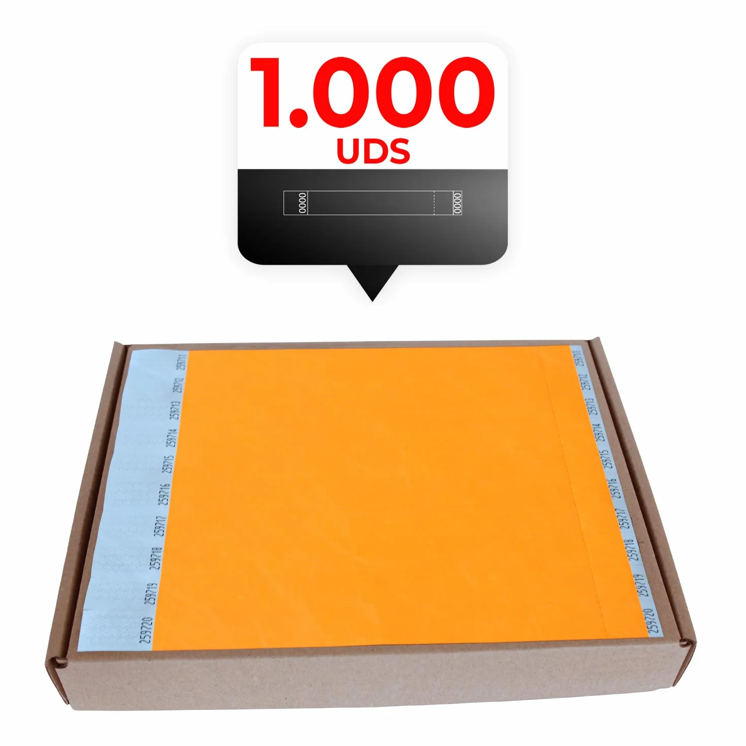 MP - Tyvek Pulseras 1000 unidades para Eventos, Color Naranja