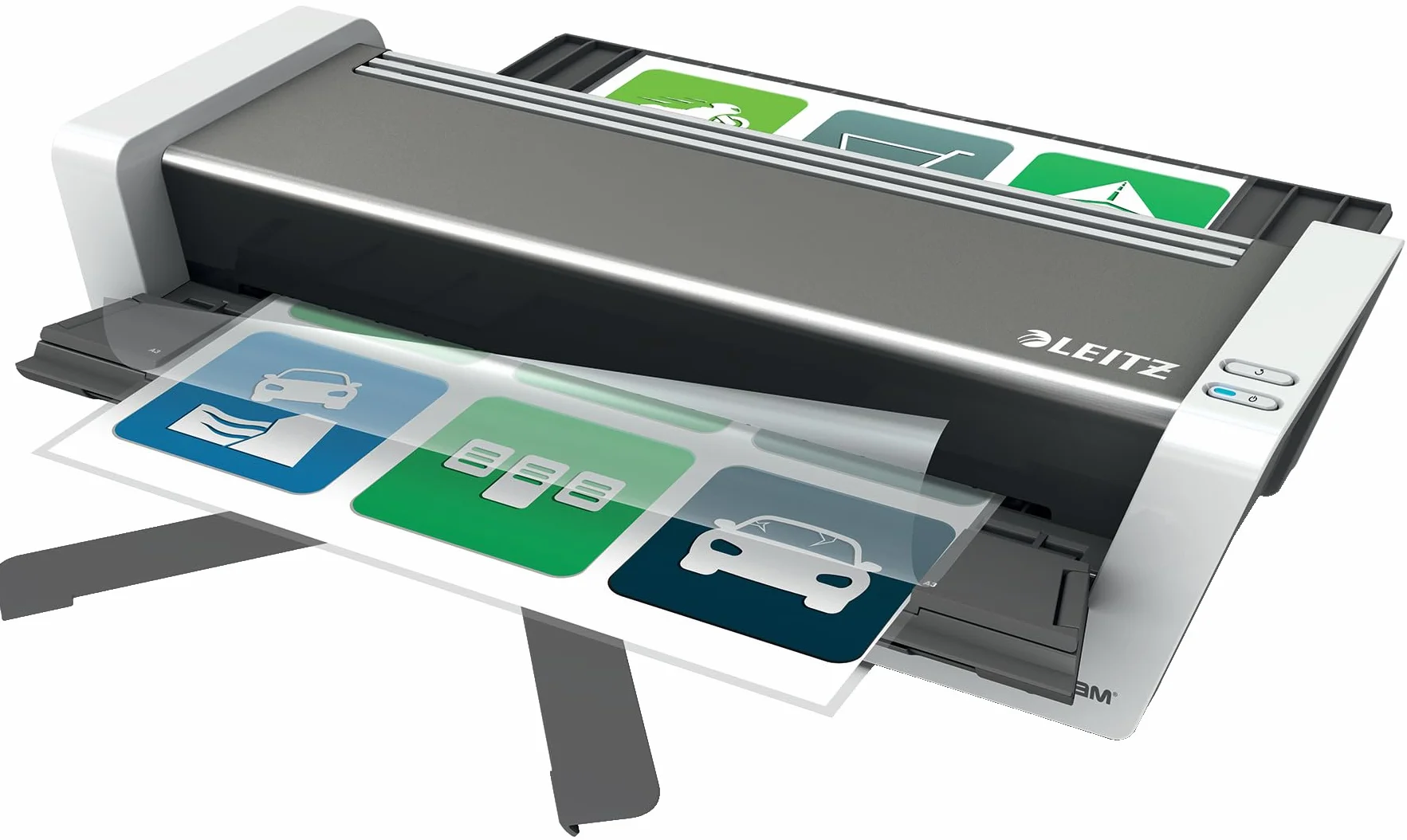 Leitz 75200000 - Plastificadora A3 iLAM Touch 2 Turbo, Alta Velocidad 1500 mm/min, Sensor Inteligente, Automática, Para Uso Profesional Intensivo, Compatible 80-250 Micras, Blanco/Antracita