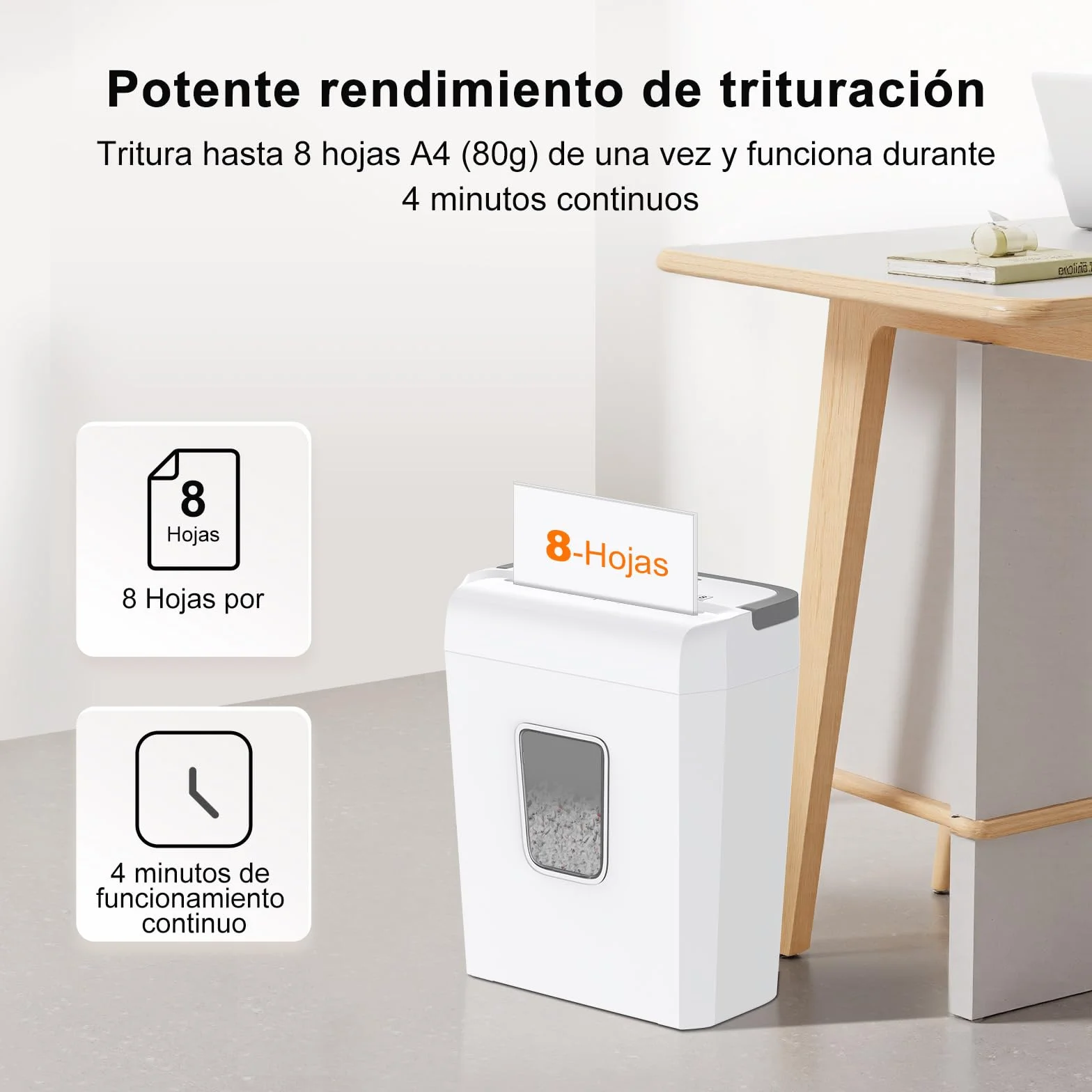 Bonsaii Destructora de Papel, Trituradora de 8 Hojas, Corte en Cruz P-4 (5x18mm), Destruye Tarjetas de Crédito, Grapas, Sobrecarga Protegida, Contenedor 13L para Oficina y Casa, C277-C