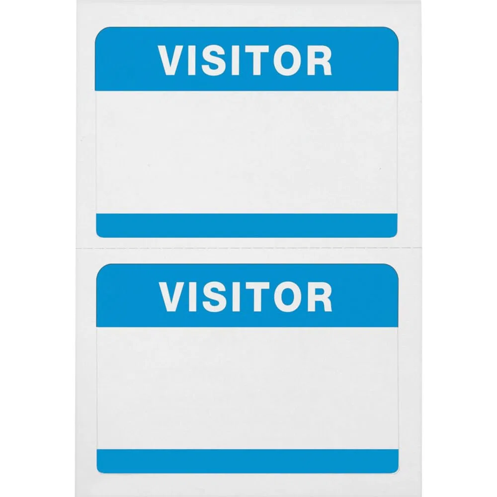 Advantus Calcomanías de insignia de visitante, 31/2 x 21/4 pulgadas, blanco/azul, paquete de 100 (97190)