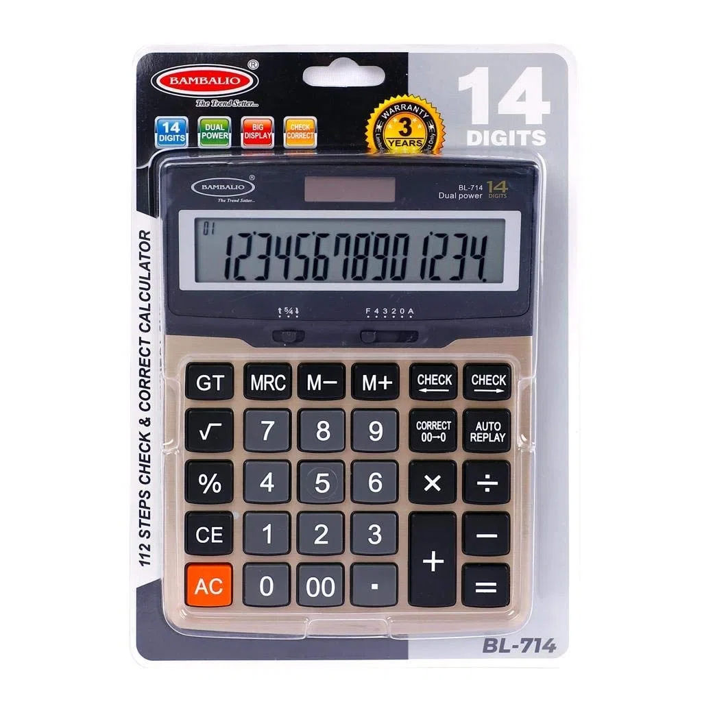 Bambalio Pantalla grande BL-714 de 14 dígitos con panel metálico y calculadora electrónica