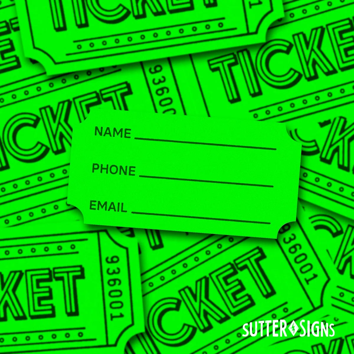 1000 boletos de rifa de doble rollo | Entradas para eventos, bebidas, 50/50, carnaval, aula (verde fluorescente)