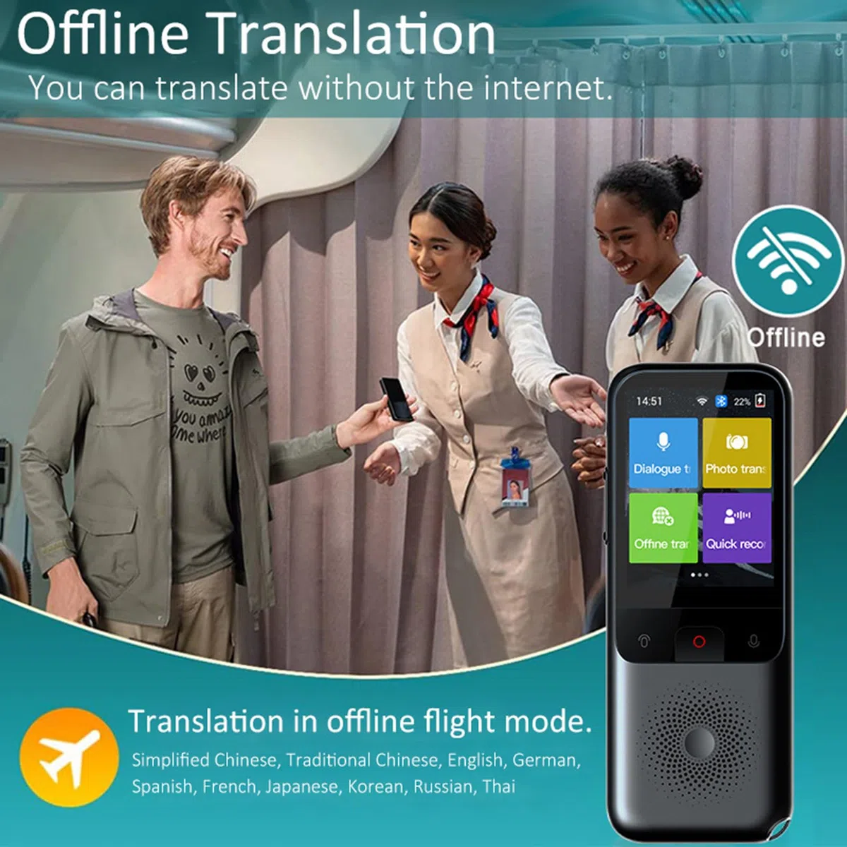 docooler Dispositivo de traducción de voz Portátil T11 Intérprete de voz con 134 idiomas Traducción de voz 10 Traducción sin conexión Grabación Traducción de Fotos para Uso Estudio de Viajes de
