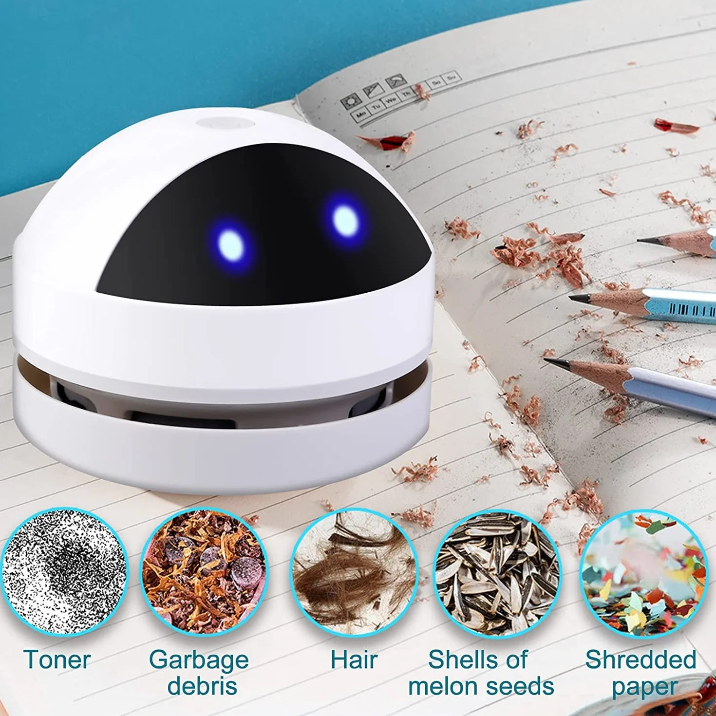 Molbory Aspirador portátil inalámbrico mini aspirador de mesa de alta potencia de succión limpiador de polvo con 120 minutos de tiempo de funcionamiento, recargable por USB para escritorio, escuela,