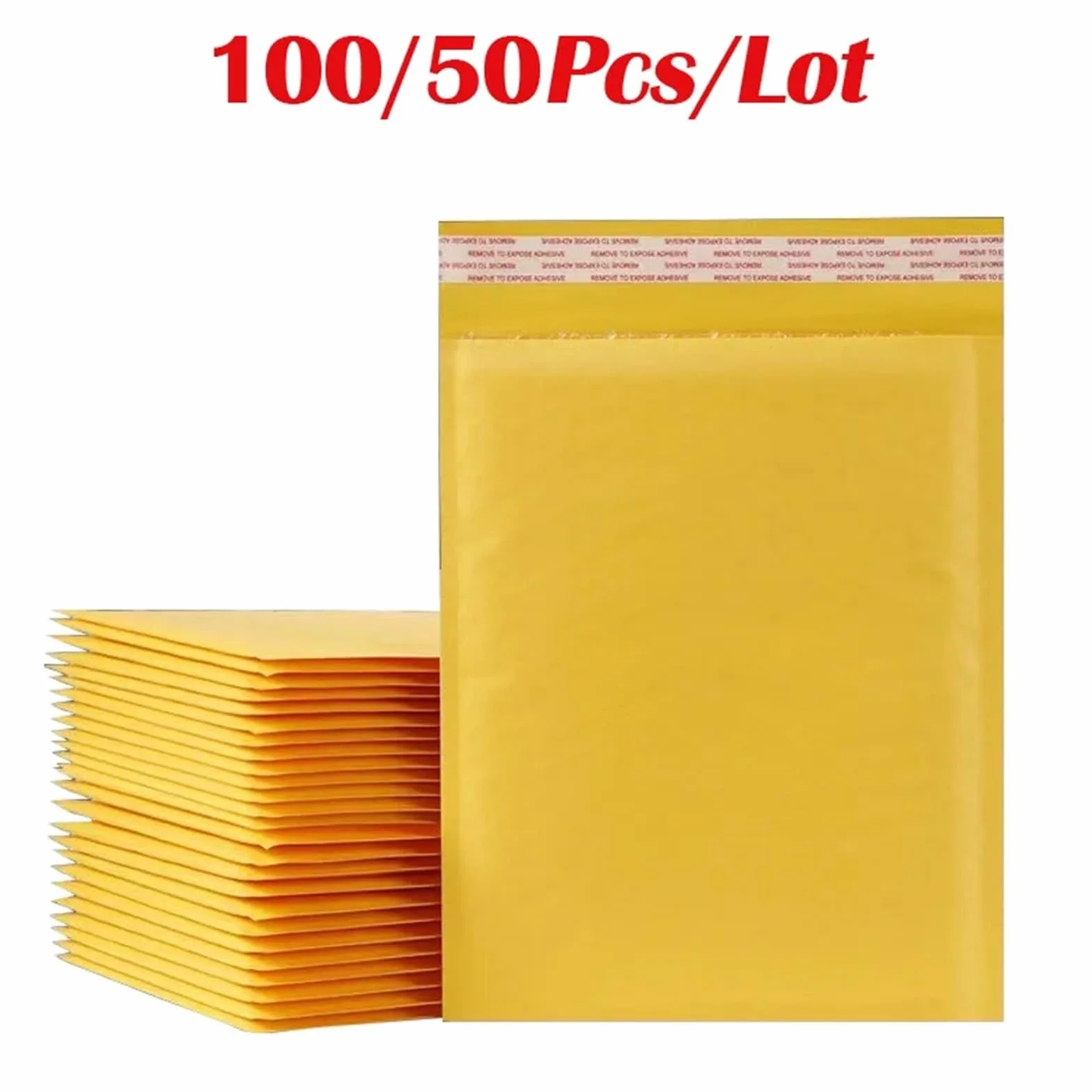 Embalaje de sobres publicitarios burbujas papel Kraft amarillo 50/100 Uds | Envío alineado polivinílico de los sobres acolchados del sello del uno mismo de los bolsos for el negocio(22X25CM 50pcs)