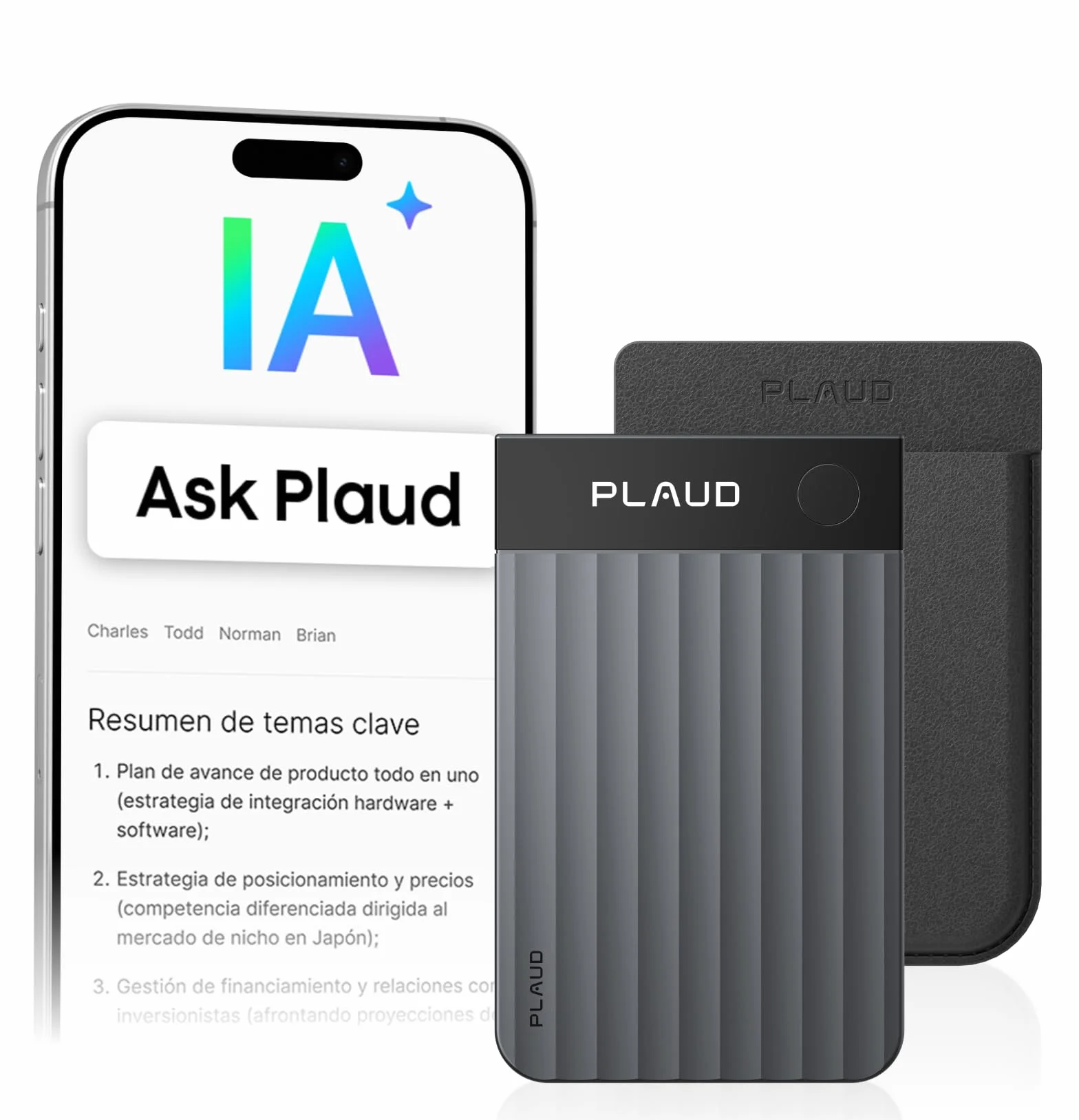 Plaud Note Pro Grabadora de Voz AI con Funda Transcripción IA Resúmenes Multidimensionales Grabación Dual Inteligente 50 Horas