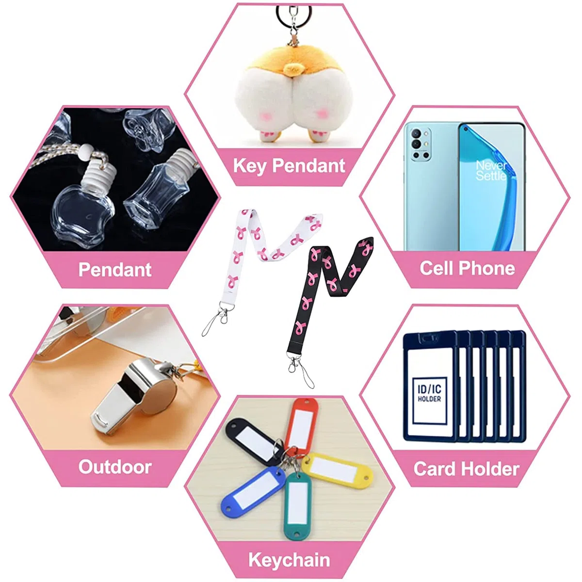 WANDIC, 20 Conciencia de cáncer de Mama cordón Pink Ribbon Lanyard Cuerpo Store Strep Insignia de la Tarjeta para la Tarjeta para la Insignia de ID de Llavero