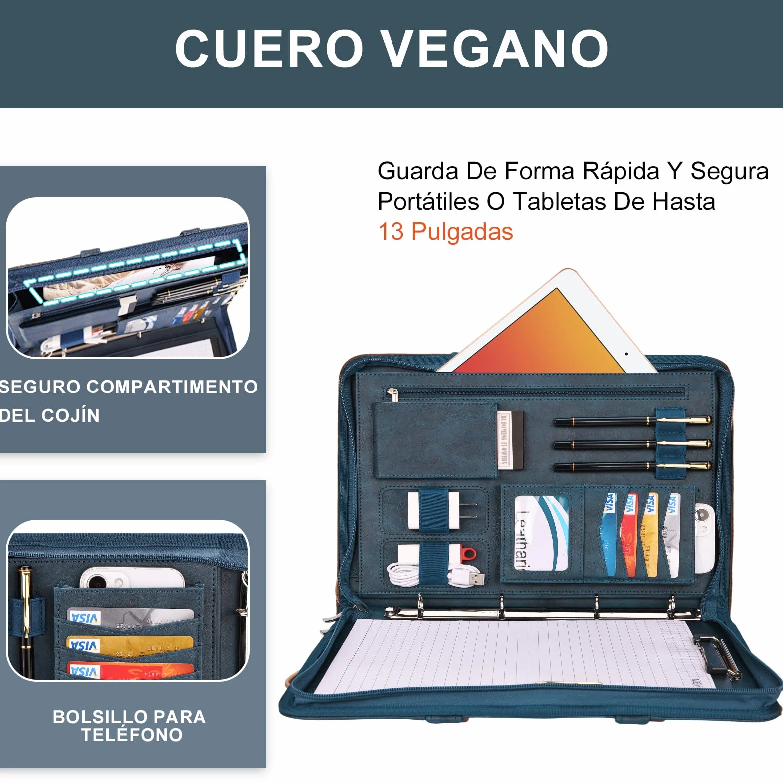 Carpeta A4 de Piel Vegana Leathario, Cuaderno Porta Documentos con Encuadernación de Anillos