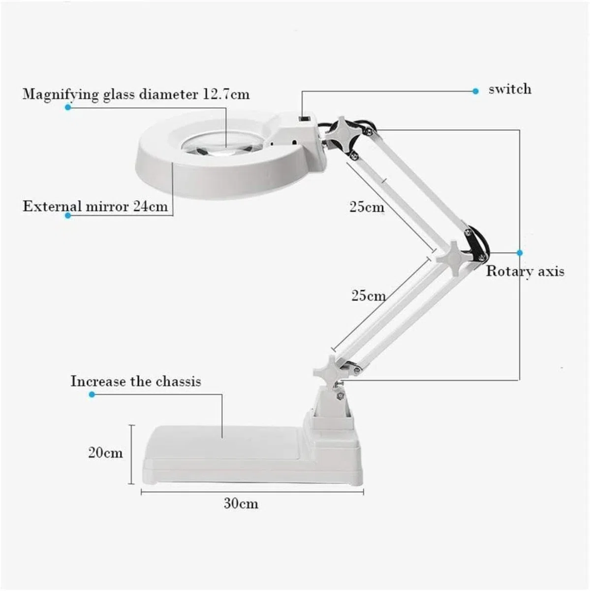 Lupa de Escritorio, Lupa de sobremesa, Lupa de Alta definición HD, Soporte de Acero Inoxidable con luz, Lente óptica, Lupa con luz LED.