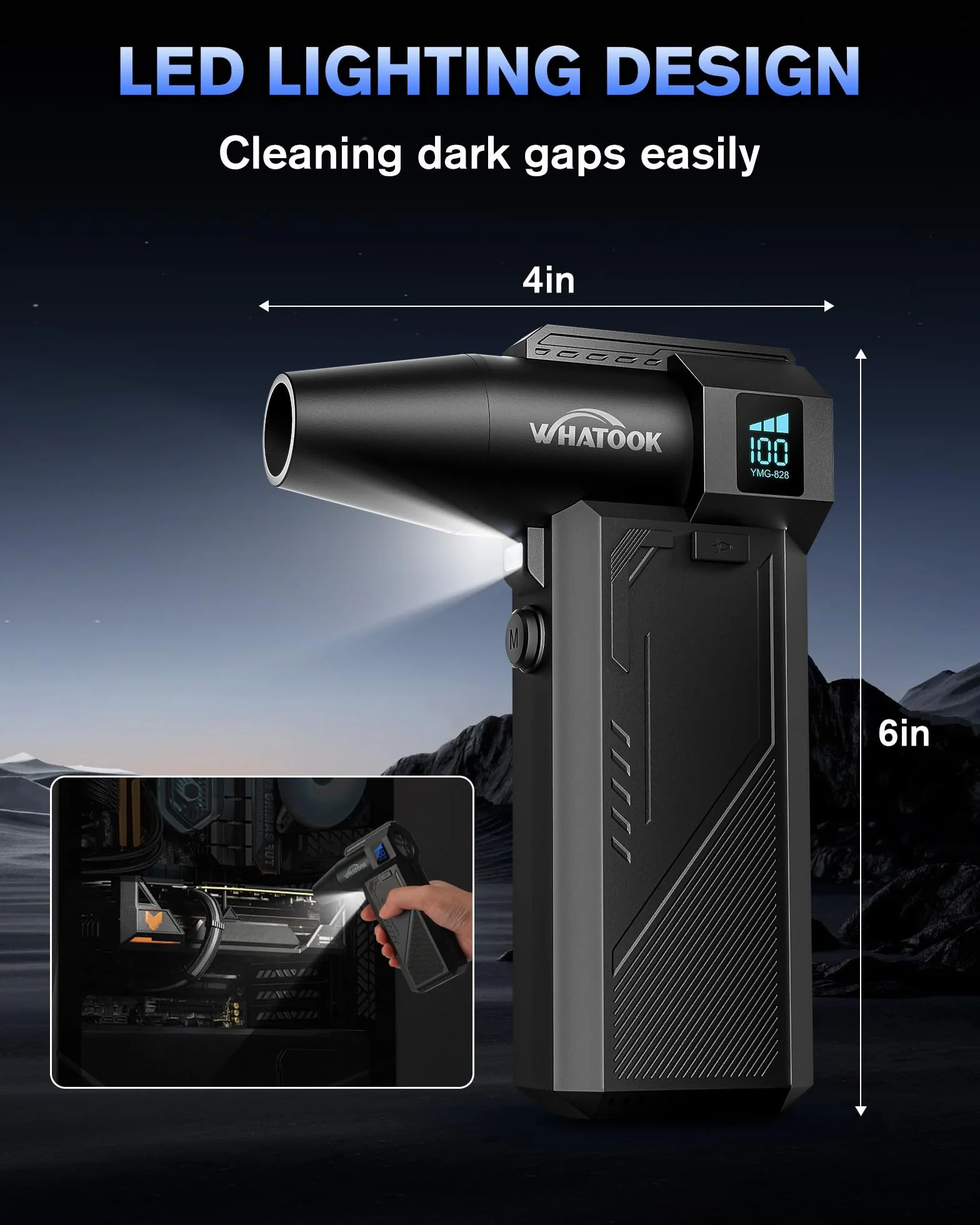 WHATOOK Soplador de Polvo Eléctrico：Plumero de Aire Comprimido 250000RPM 3 Velocidades，Con pantalla LED, Soplador Aire Comprimido para Ordenador, Coche, Oficina,Sofá (828 Air Duster)