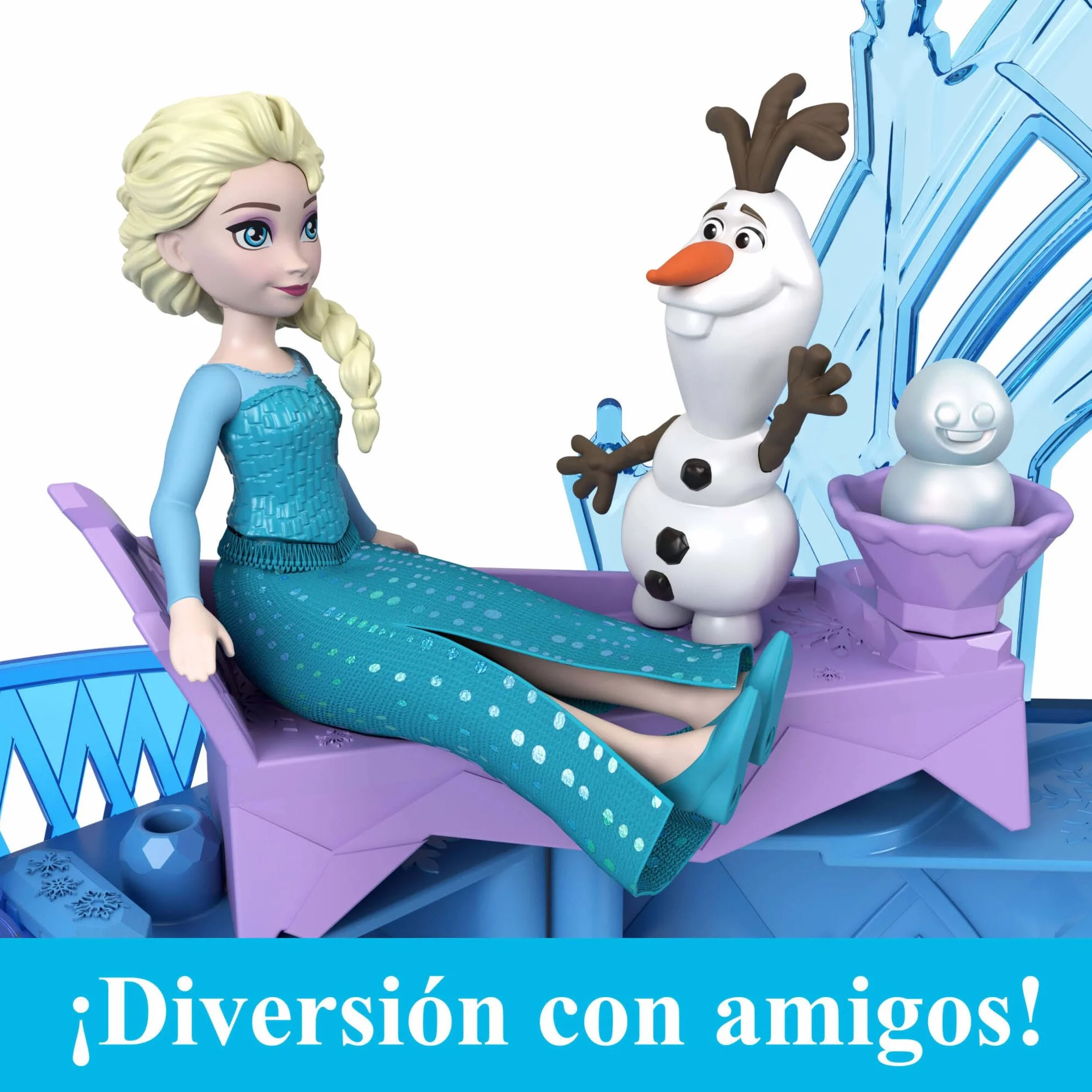 Disney Frozen Castillo de Elsa, Conjunto Apilable Casa de Muñecas con Muñeca Pequeña y 8 Piezas, Juguetes de Película, JDP63