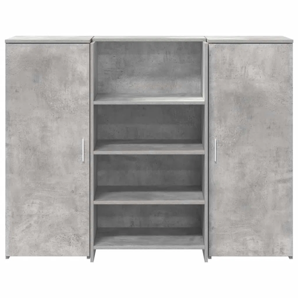 Mesita de recepción gris hormigón 135 x 50 x 103,5 cm de material de madera con mostrador integrado y espacio de almacenamiento, con armario para oficina, oficina en casa y recepción