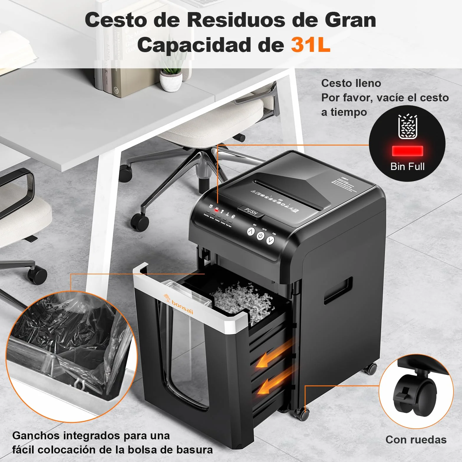 Bonsaii Trituradora de Papel con Alimentación Automática 200 Hojas, Micro-Corte P-4, 60 Min Continuo, Bajo Ruido, Ahorro Energía, Contenedor 31L, Modo Manual para Tarjetas, Ideal para Oficina, C283-A